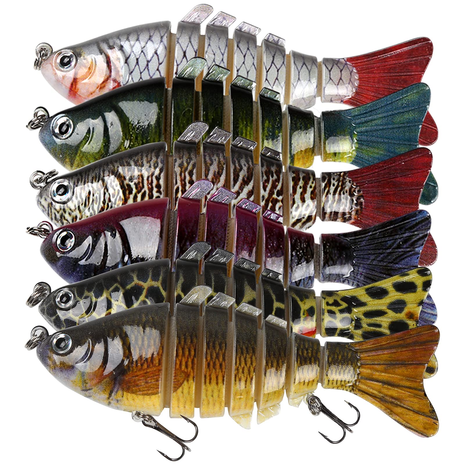 6Pcs Fishing Lures for Bass, Topwater Trout Lures, Multi Jointed Swimbaits,  Multi-Jointed Slow Sinking Hard