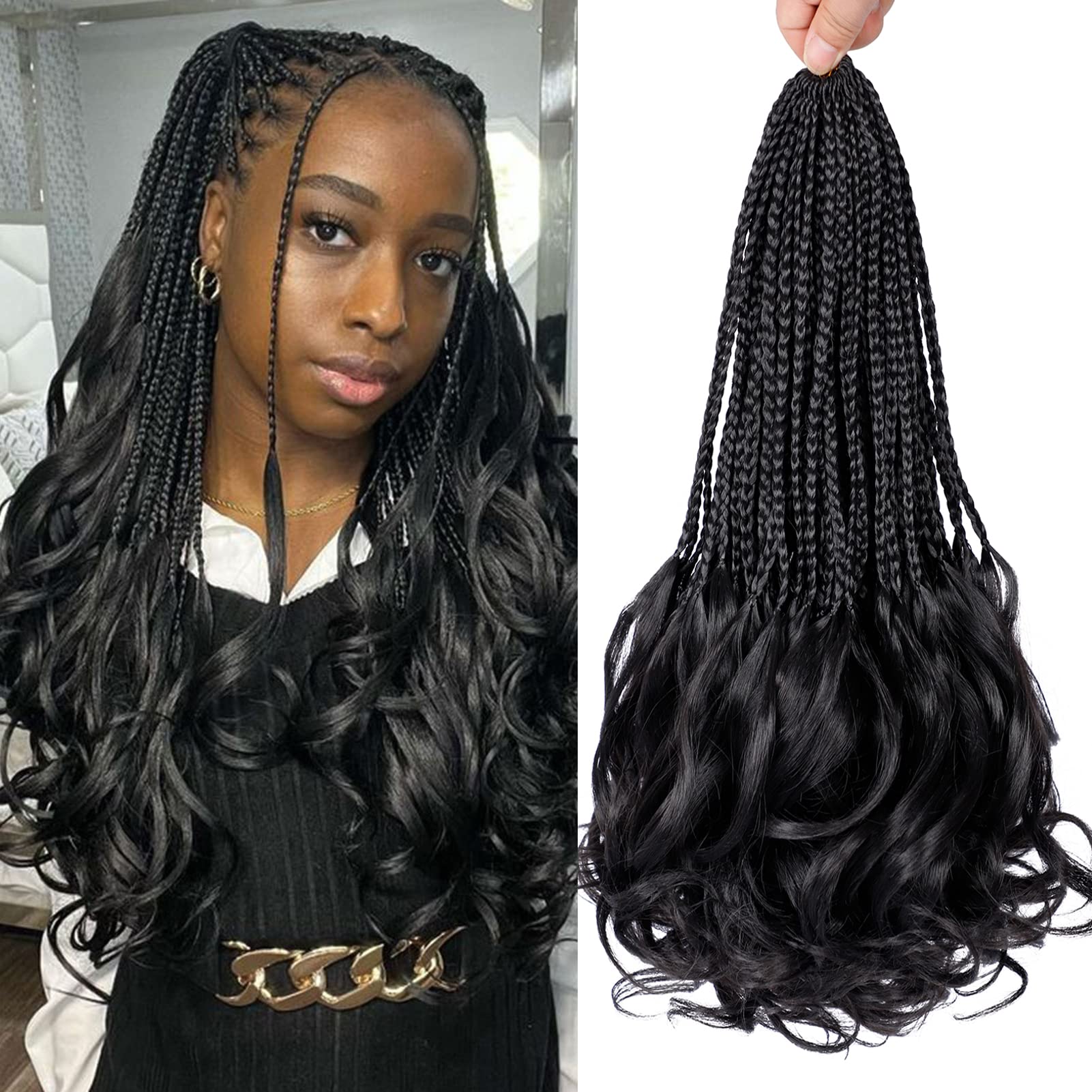 French Curl Crochet Braids 14 Inch 6 Packs Goddess Box Braids Crochet Hair  Pre Looped French Braiding Box Braids With Curly Wavy Ends Synthetic Hair  Extensions (1B) 14 Inch (Pack of 6) 1B