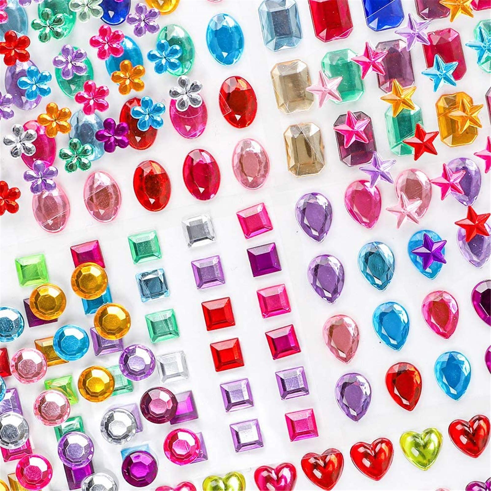 714pcs Gem Stickers Rhinestone for Crafts,Self Adhesive Jewels Stickers,Jewels for Arts & Crafts for Kids, Oval, Water Drop, Circle, Heart, 2Sheet