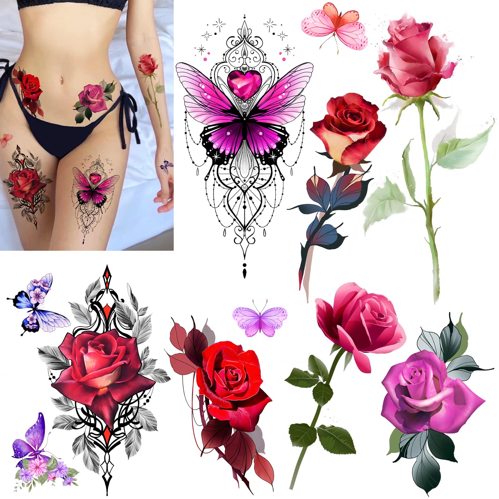Large Vintage Red Roses Temporary Tattoo – TattooIcon