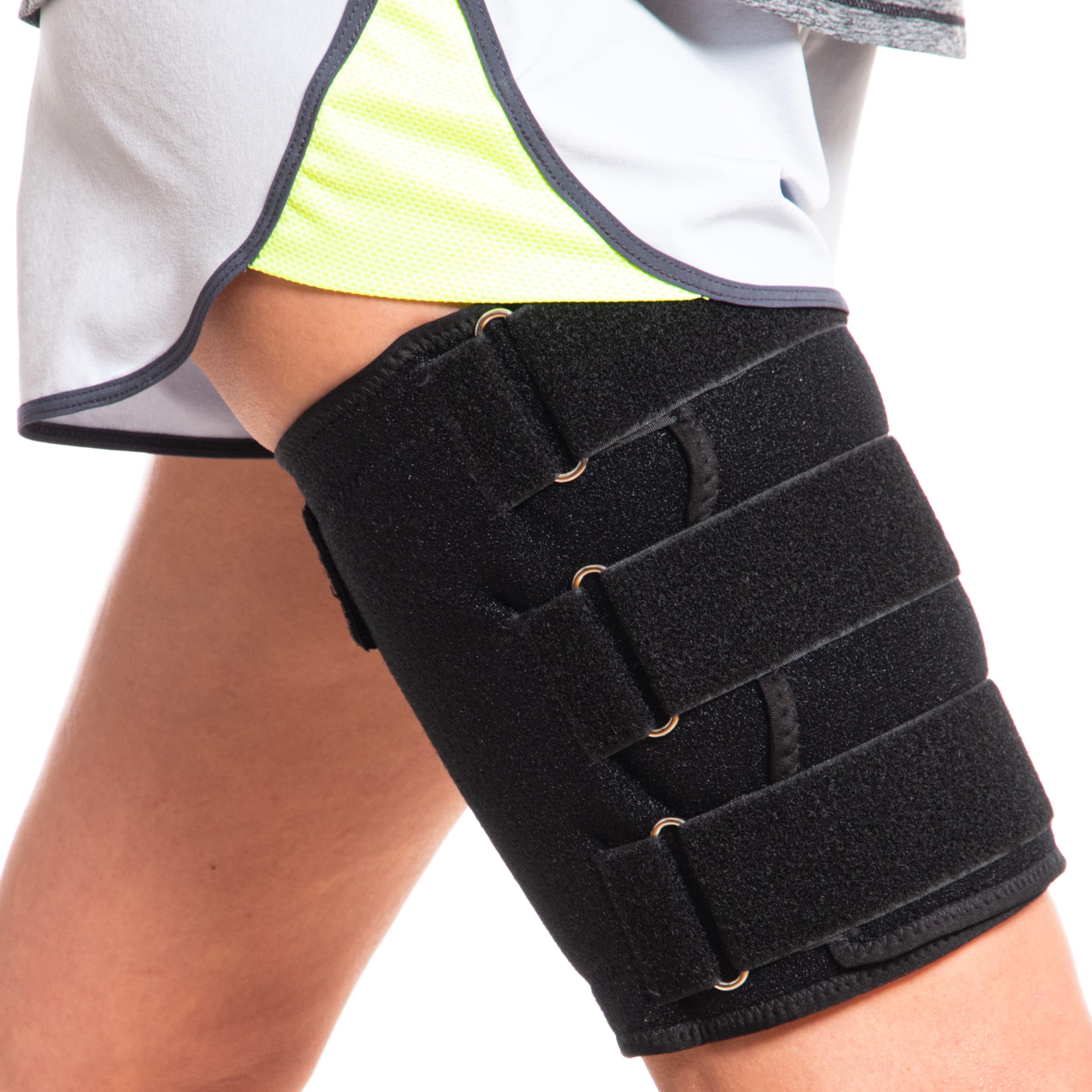 Thigh Brace Support - Adjustable Compression Hamstring Quad Wraps – IT Band  Upper Leg Wraps for Leg Sprains, Knee Pain, Hip, Tendonitis Injury, –