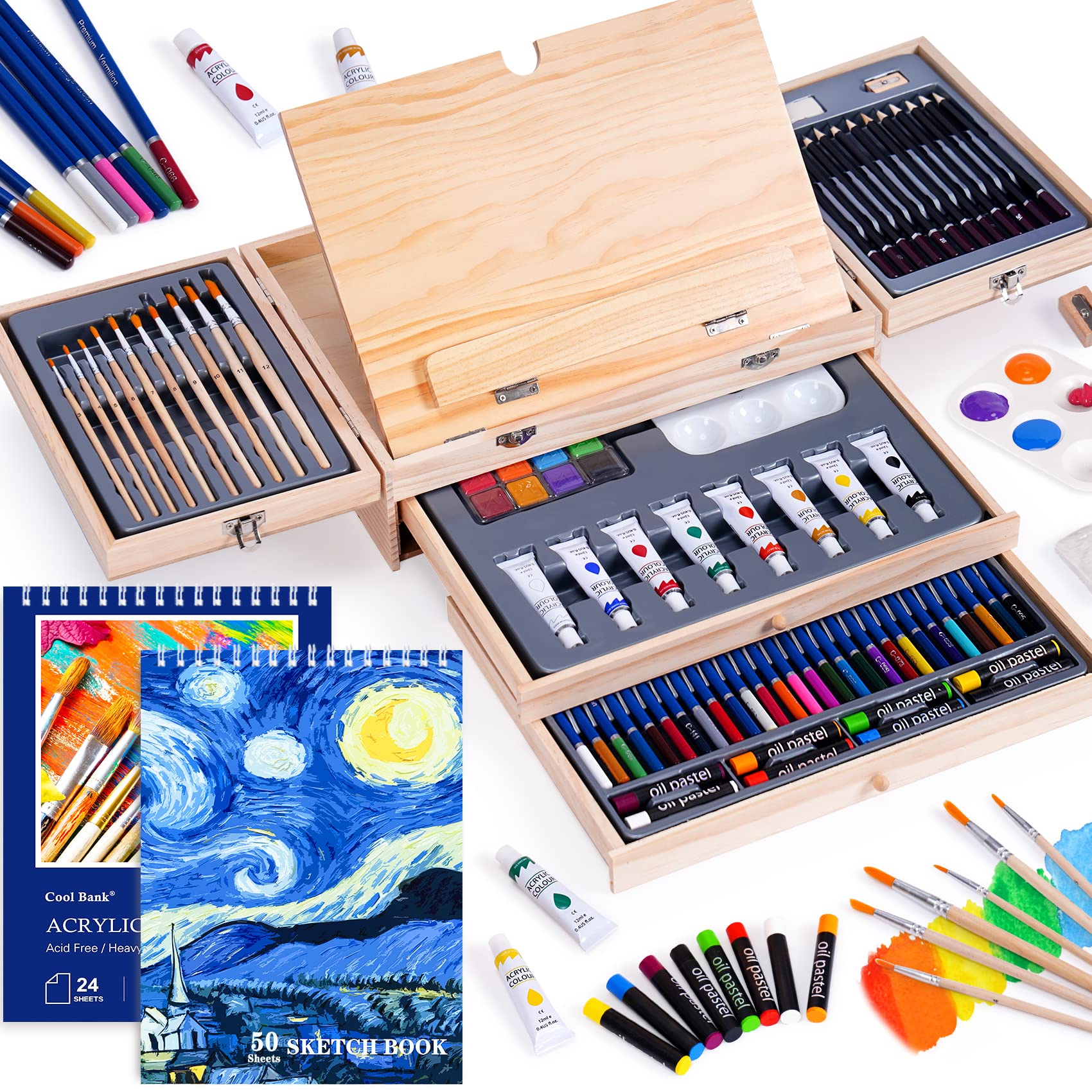 Paint Set,126 Piece Deluxe Art Set with 2 Drawing Pad, Art Supplies in  Portable Wooden Case- Creative Gift Box for Teens Adults Artist Beginners-  Deluxe Art Kit,Drawing Set 