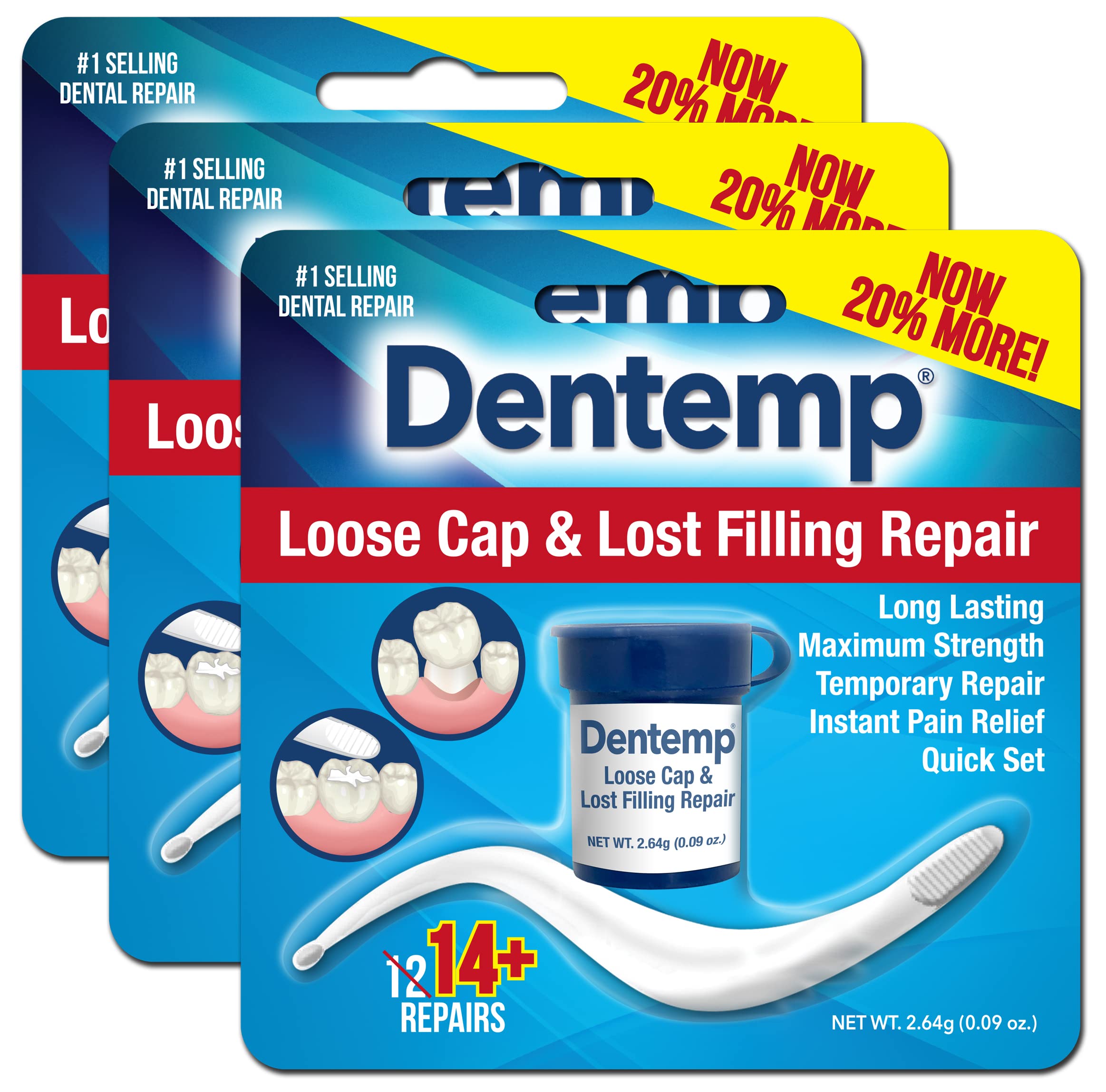  Dentemp Maximum Strength Loose Cap and Lost Filling Repair -  Dental Repair Kit for Instant Pain Relief (Pack of 2) - Temporary Filling  for Tooth - Long Lasting Tooth Filling : Health & Household