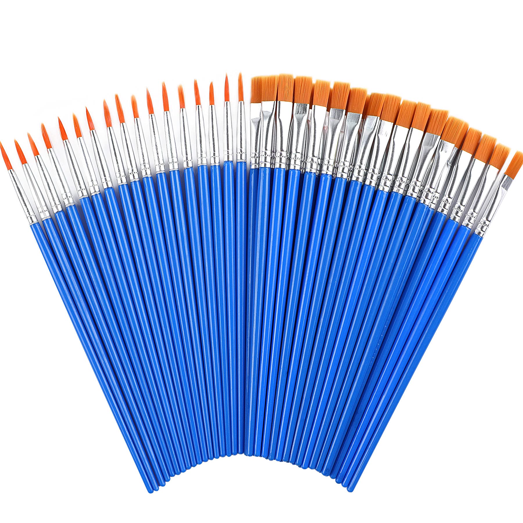 60 Pcs Paint Brushes Round Flat Small Brush Bulk for Detail Painting  MIX(30Flat +30Round)