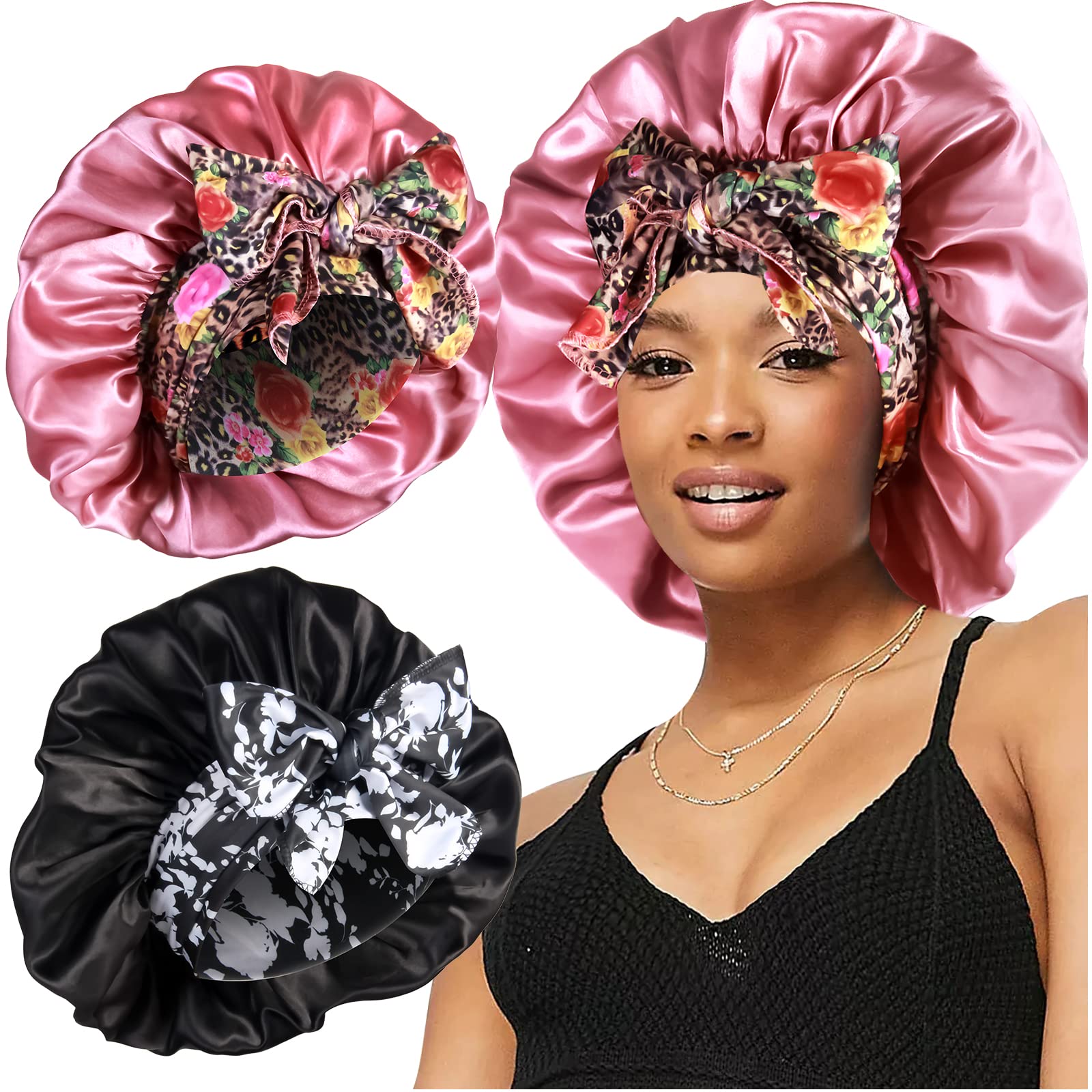  3PCS Extra Large Satin Bonnets for Black Women, Hair Bonnets  for Sleeping Braids Curly Hair, A : Beauty & Personal Care