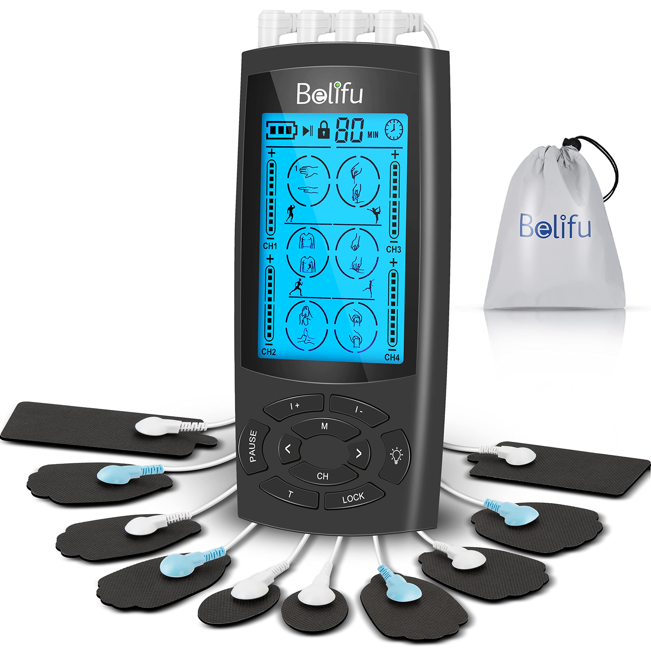 Belifu 4 Independent Channel TENS EMS Unit, TENS Unit Muscle