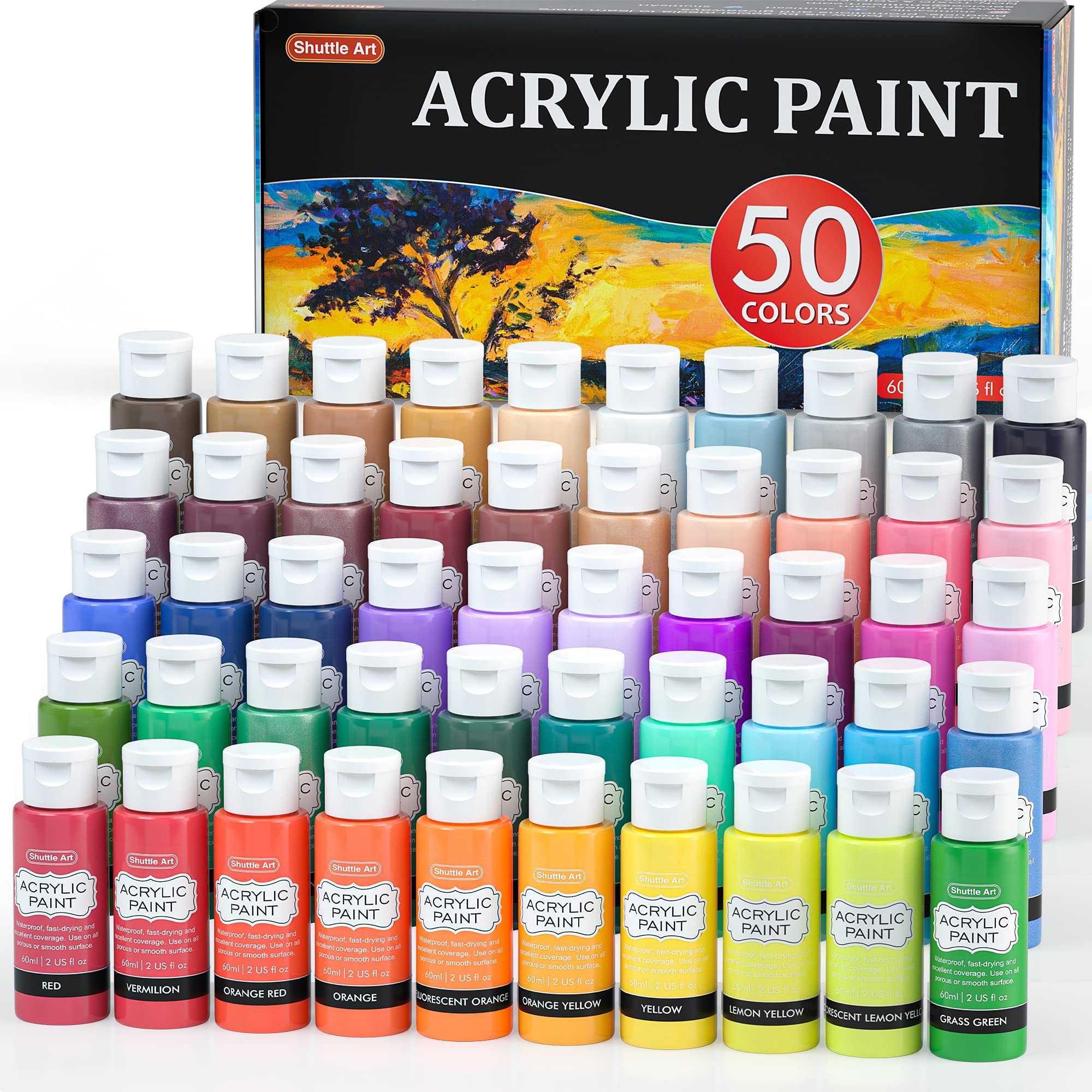 Acrylic Paint Set 12 Colors by Crafts 4 All Perfect for Canvas, Wood, Ceramic