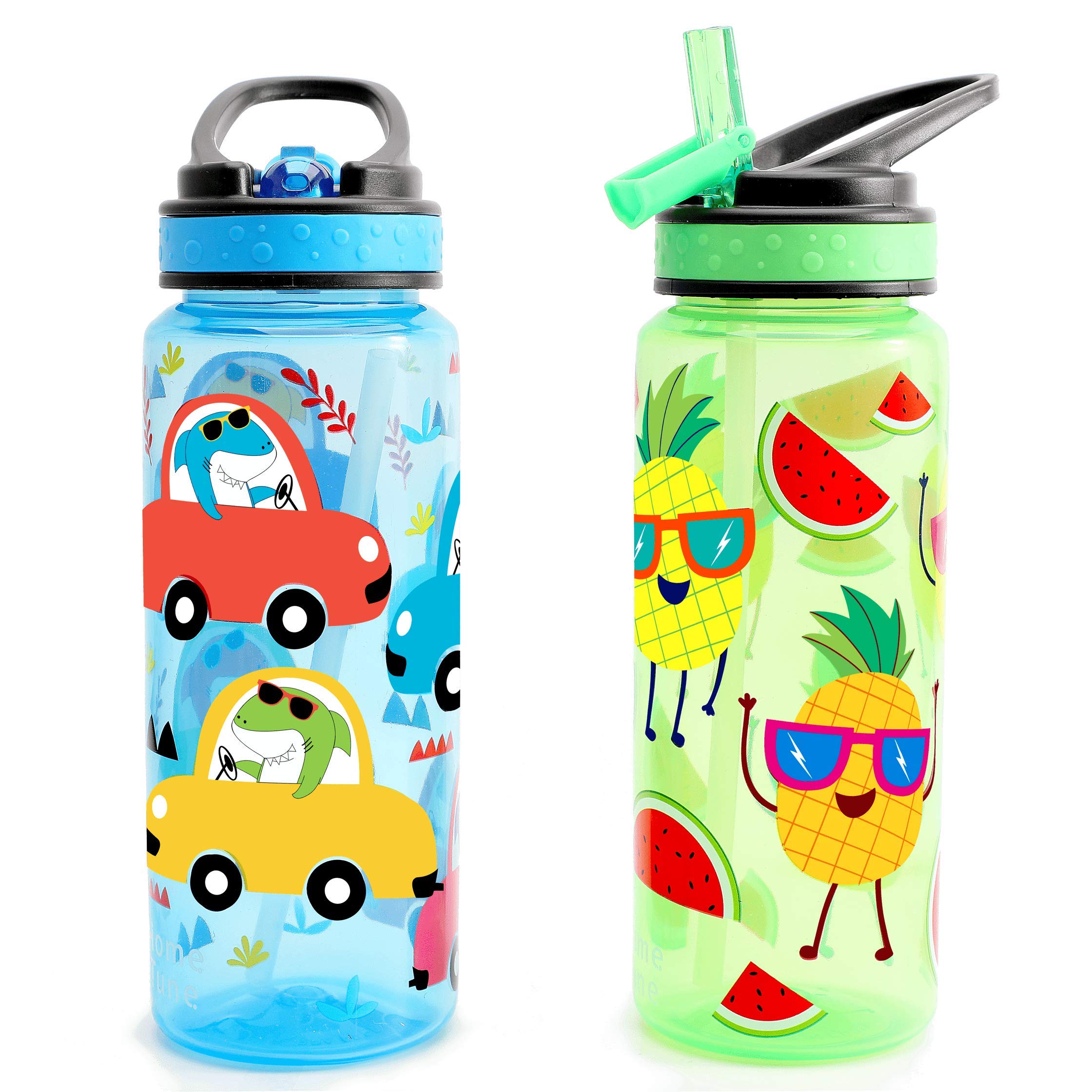 Home Tune 16oz Kids Water Drinking Bottle - Tritan BPA Free, Flip Straw Lid, Wide Mouth, Carry Loop, Lightweight, Leak-Proof Water Bottle Cute Design