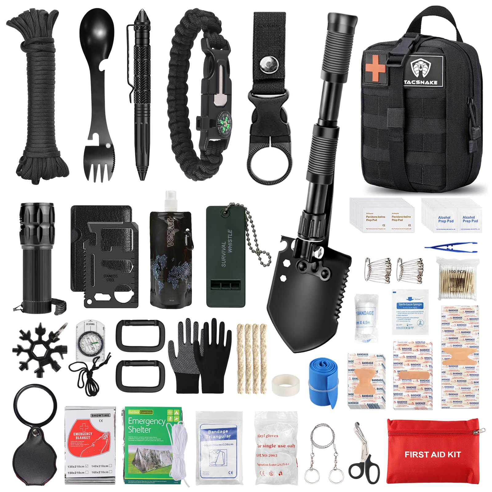 100PCS Emergency Survival Kit and First Aid Kit Professional Survival Gear  Hunting Tool with Tactical Molle Pouch and Emergency