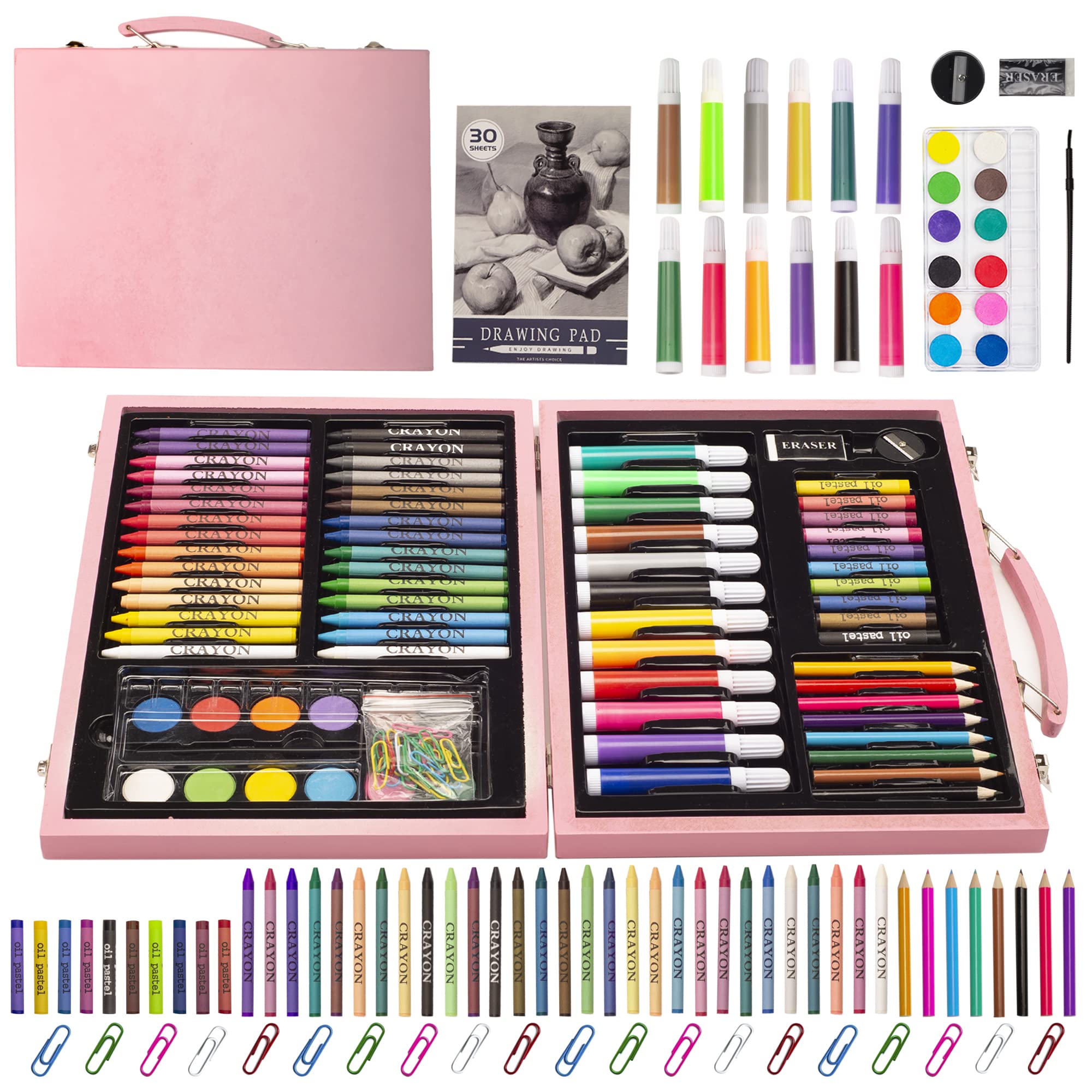 Amazon.com: KIDDYCOLOR 150 Pieces Wooden Kids Art Kit, Deluxe Artist Drawing  & Painting Set, Portable Case with Oil Pastels, Crayons, Colored Pencils,  Markers, Christmas New Year Gift for Kids Teens : Toys