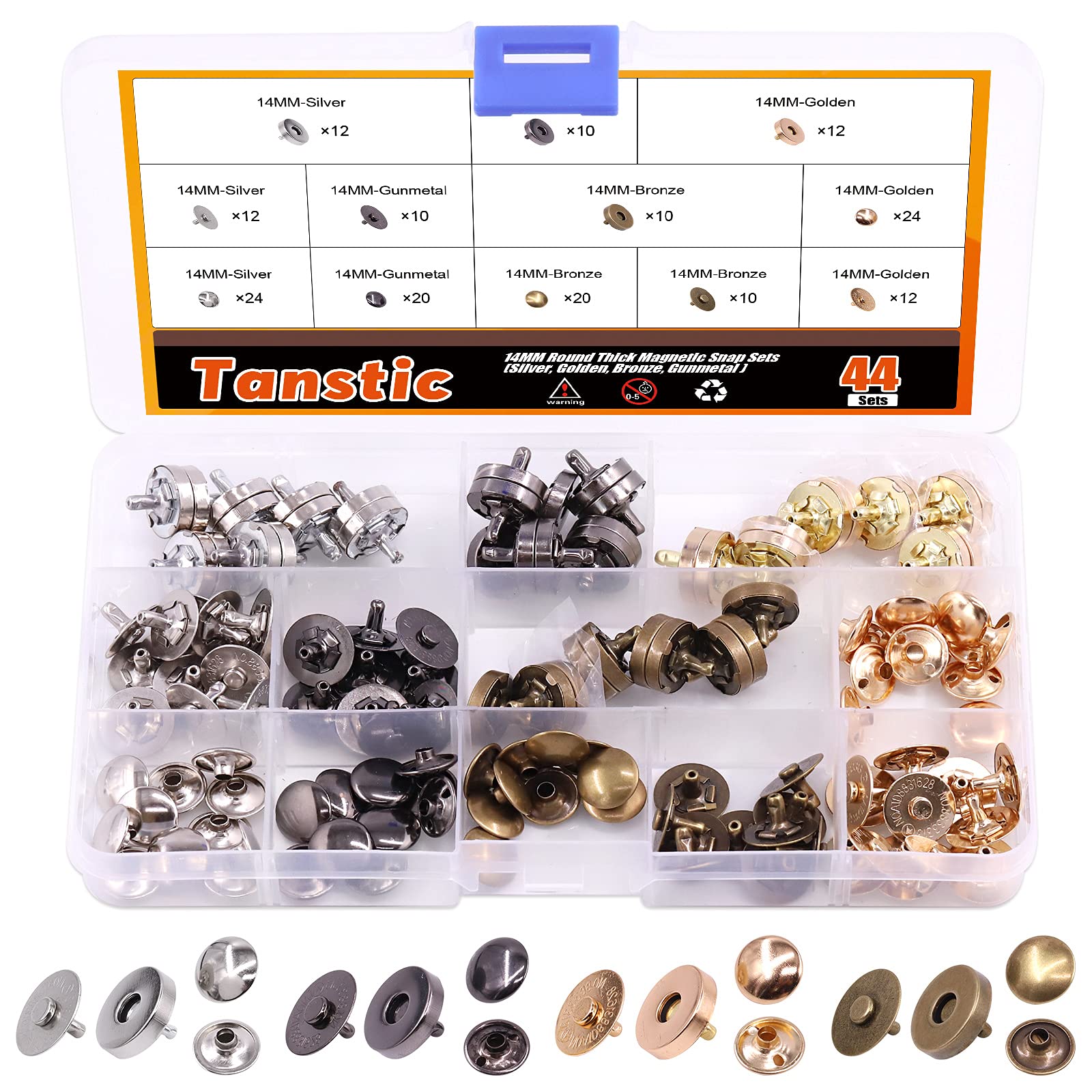 Tanstic 44 Sets 4 Color 14MM Round Magnetic Snap Sets Strong Magnetic  Button Clasps Double-Sided