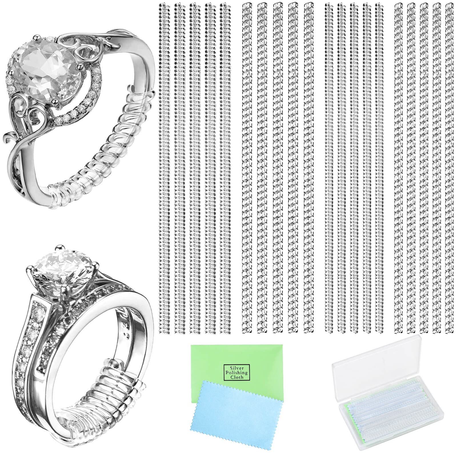 GWHOLE Ring Size Adjuster with Silver Polishing Cloth,Set of 4 (2mm/3mm)