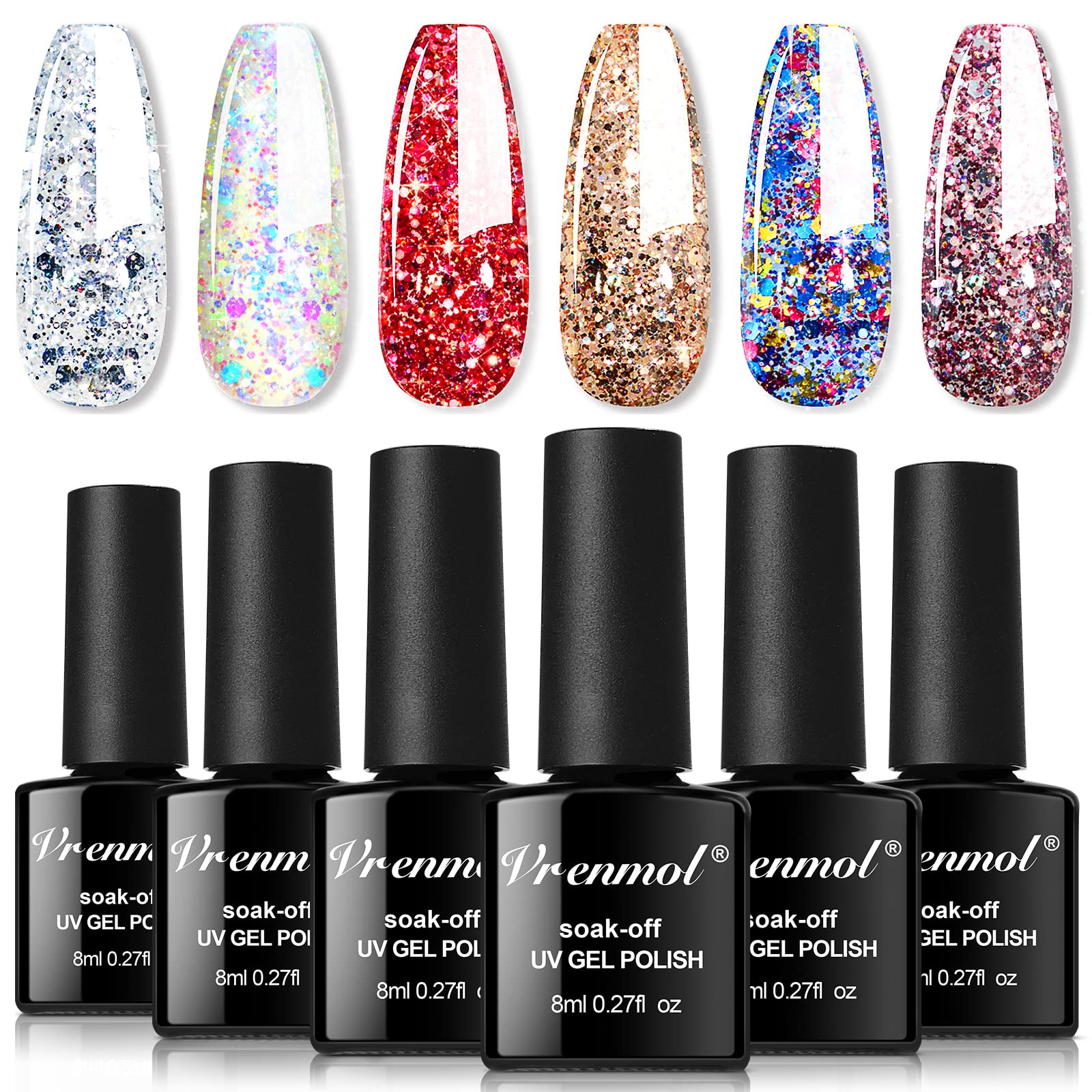 VRENMOL Glitter Gel Nail Polish 6Pcs Diamond Gel Polish Kit