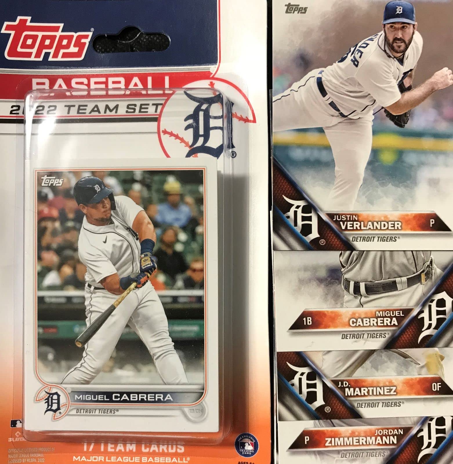 Detroit Tigers 2 Team Set Gift Lot Including a 2022 Factory Sealed Version  and a 2016 Regular Issue 20 Card Team Set with Miguel Cabrera and Justin  Verlander plus