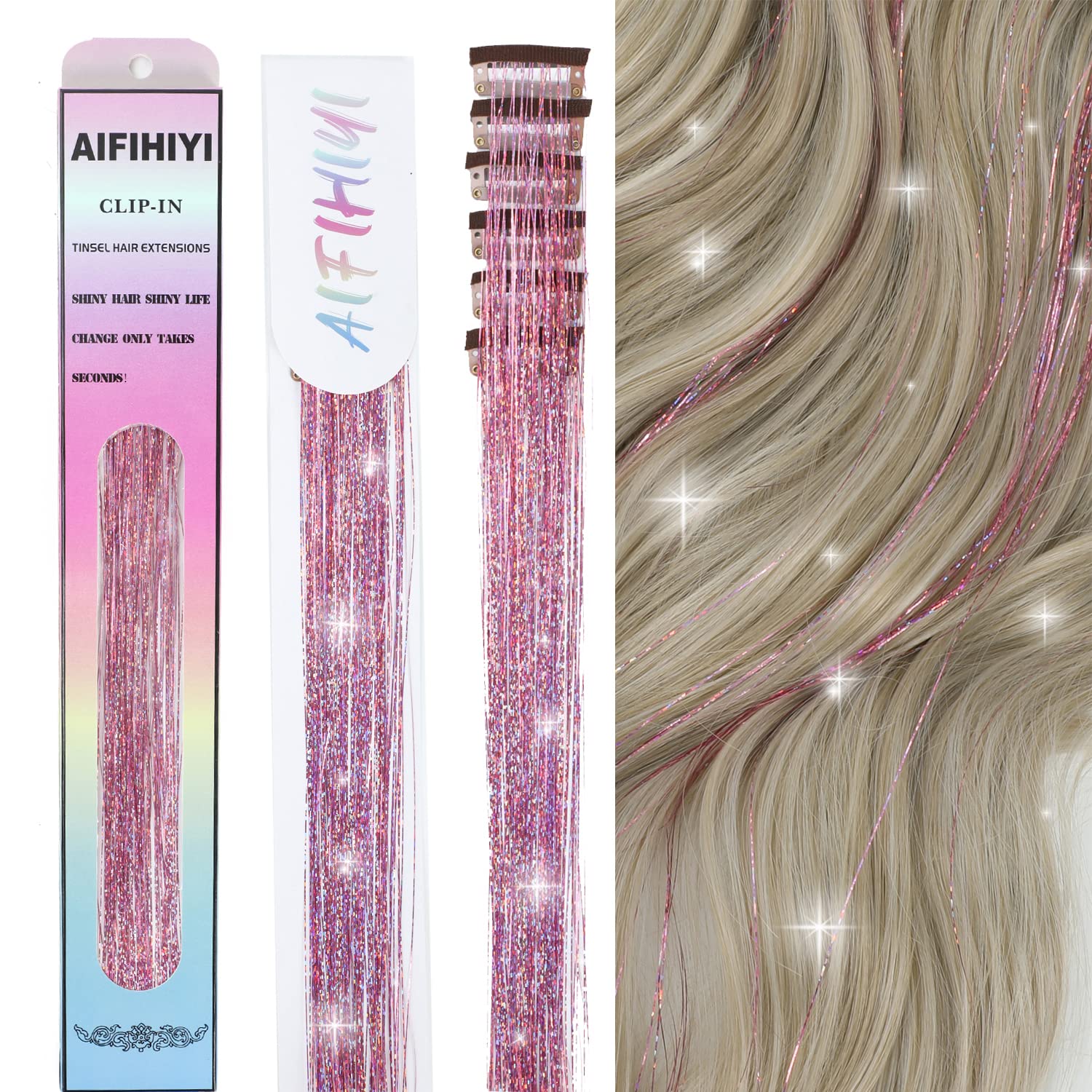 6 Pieces Clip Hair Synthetic 24 Inch Fairy Hair Tinsel Extensions, Glitter Hair  Tensile Clip Shiny Colorful for Women Girls - AliExpress