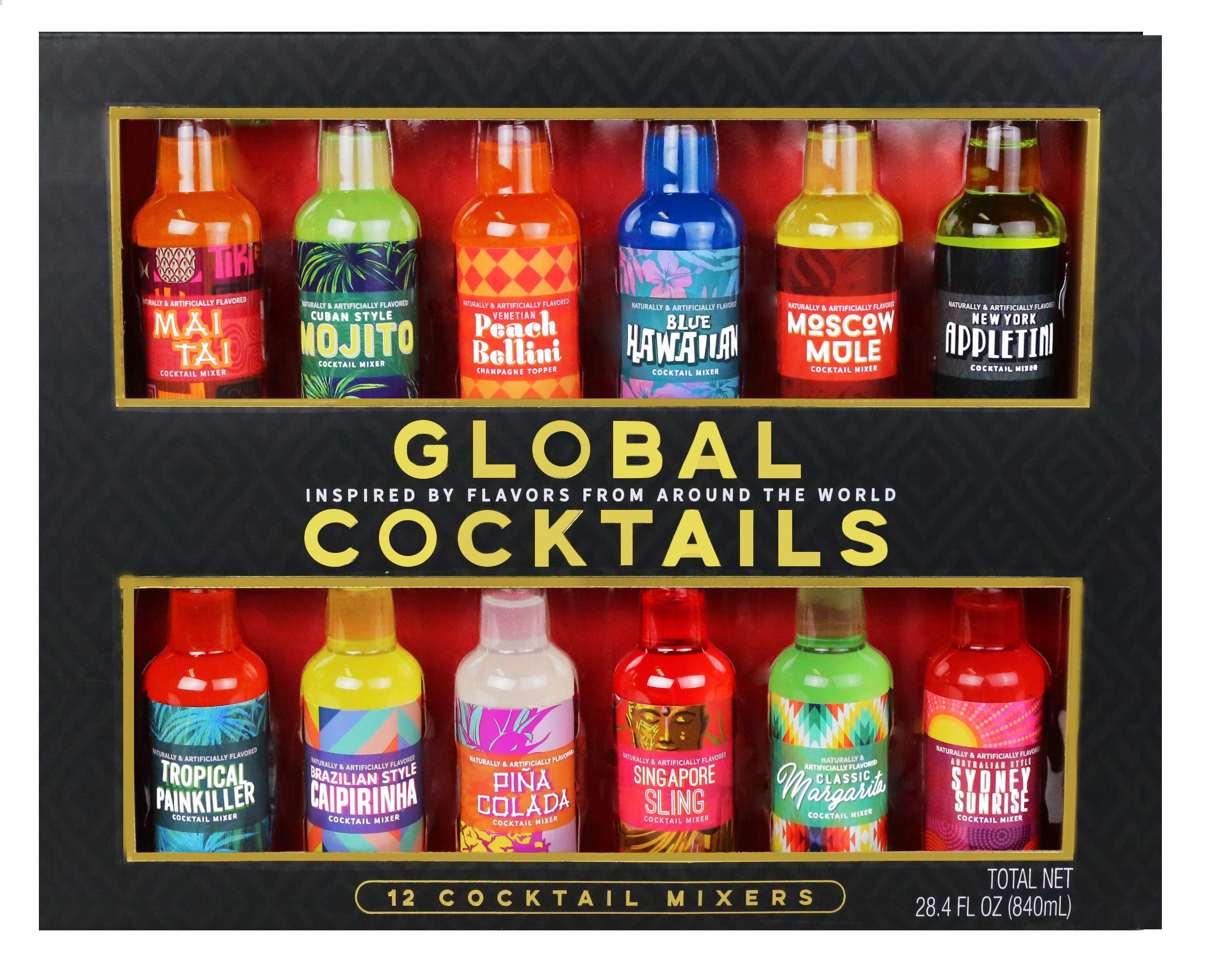 Thoughtfully Gifts Global Cocktail Mixers 2.3 Fluid Ounces Each Mixes of  Classic Margarita Cuban Style Mojito New York Appletini Pina Colada Blue  Hawaiian Set of 12(Contains NO Alcohol)