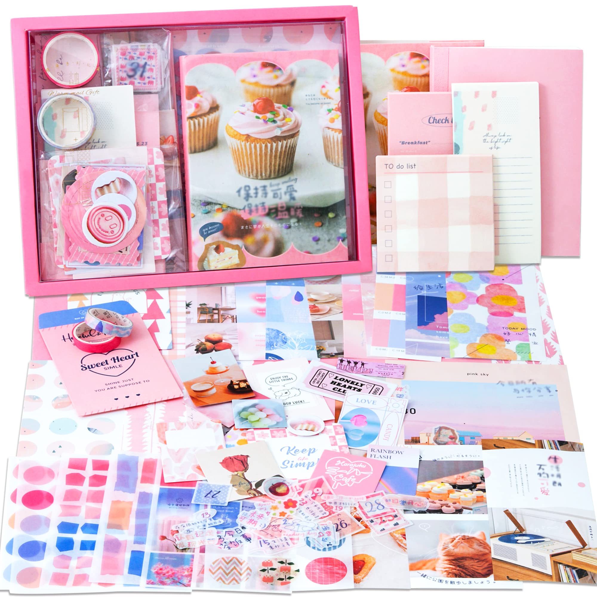 348 Pcs Scrapbooking Supplies Kit, Pink Cute Kawaii Aesthetic