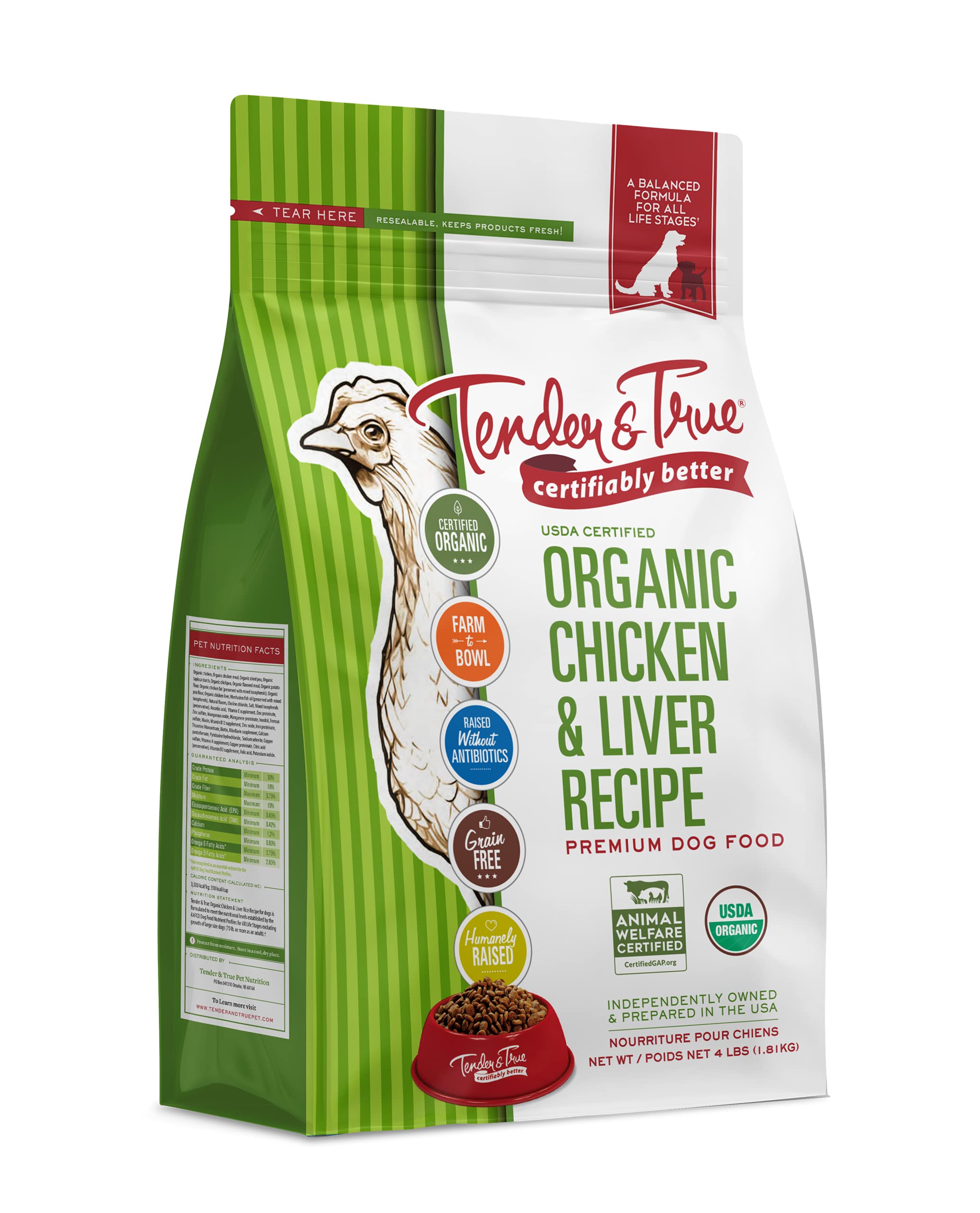 Tender True Organic Chicken Liver Recipe Dog Food 4 lb