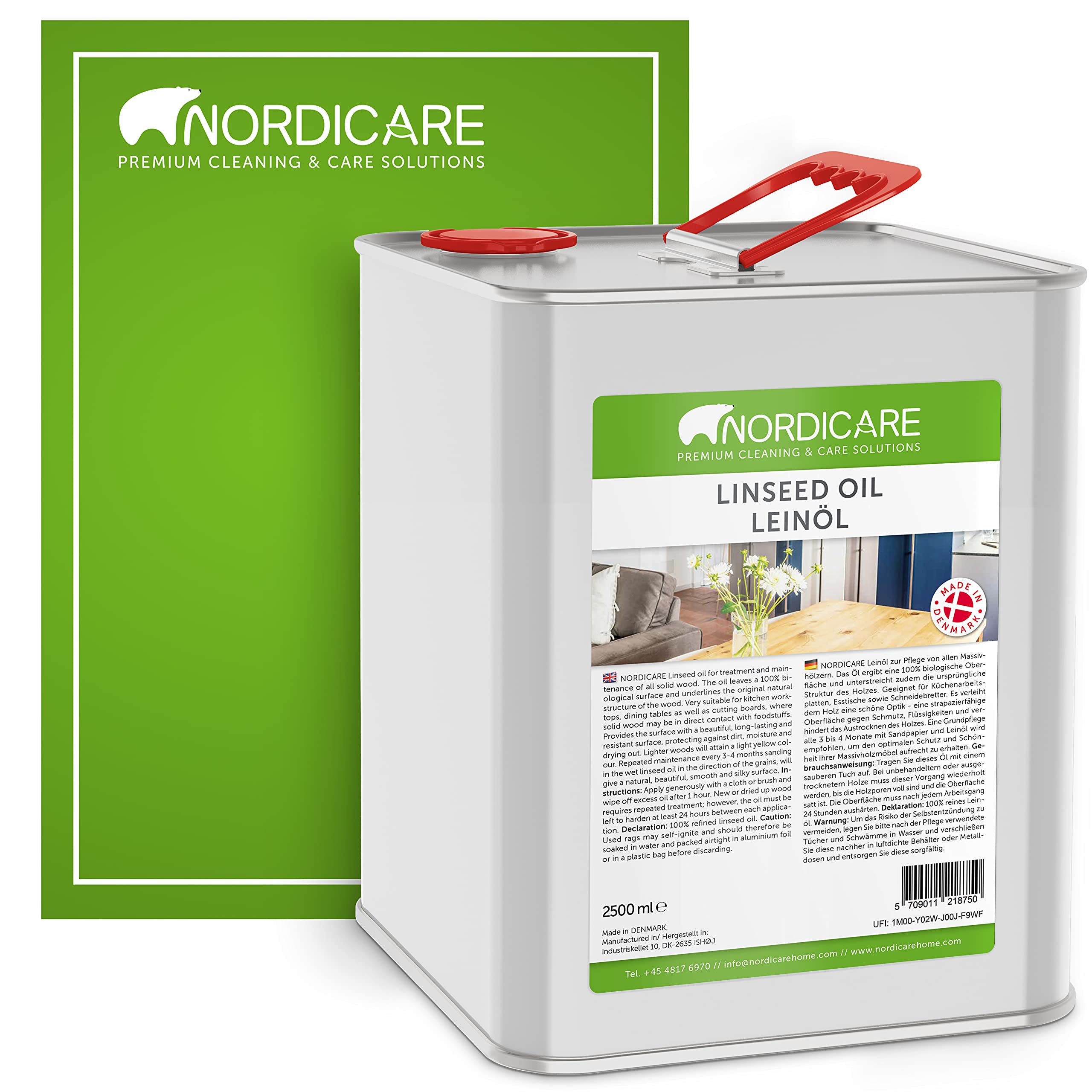 Nordicare Linseed Oil for Wood - 100% Pure & Natural Linseed Oil for The  Entire Indoor Area - Food-Safe Linseed Oil for Wood Furniture - Underlines  The Original Wood Structure - Made