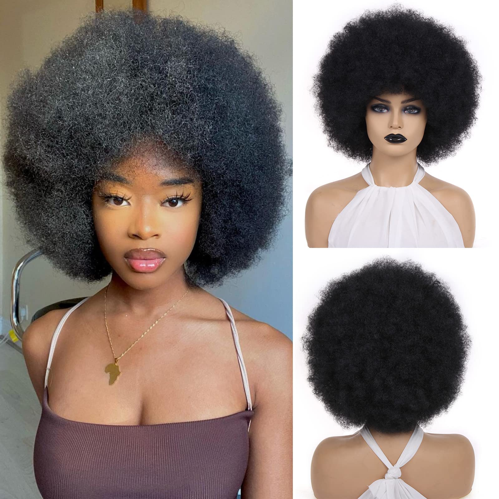 RuiYok 8 Inch Natural Black Afro Wig Afro Wigs for Black Women