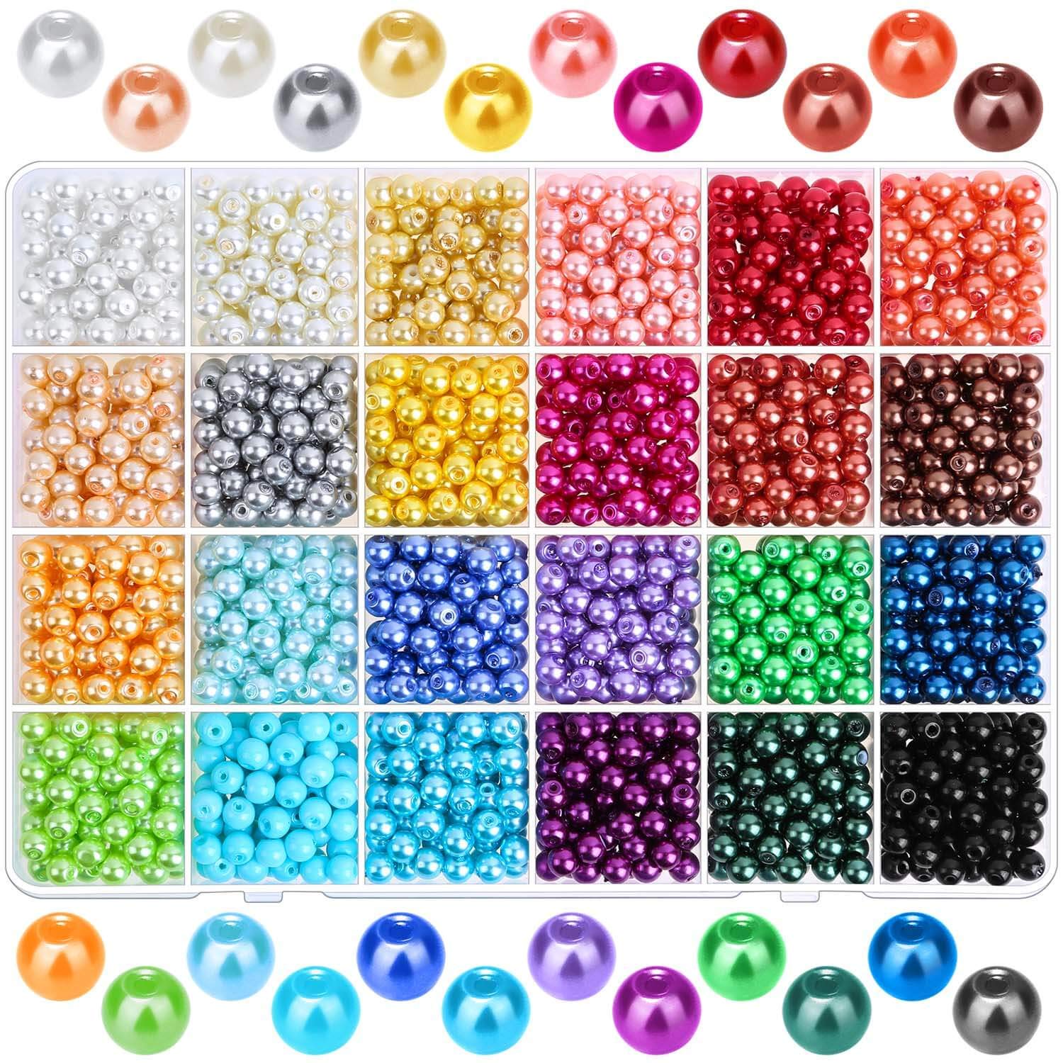Pearl Beads for Jewelry Making Caffox 1680PCS Round Glass Pearls Beads with  Holes for Making Earring