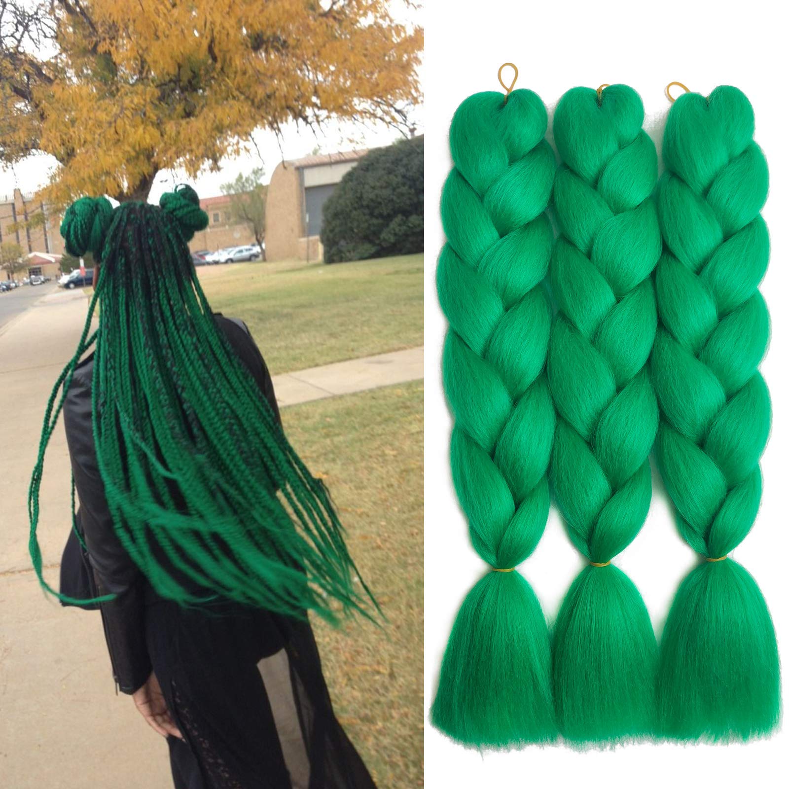 Dark Green Braiding Hair Extensions Dark Green Braid Crochet Twist Hair  Synthetic High Temperature Fiber for Women 24 Inches 100g/bundle (1  Bundles/Pack,Dark Green)