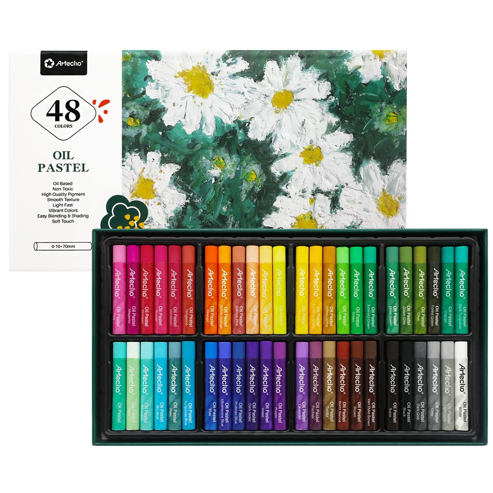 Artecho Oil Pastels Set of 48 Colors Soft Oil Pastels for Art Painting  Drawing Blending Oil Crayons Pastels Art Supplies for Artists Beginners  Students Teachers 48 Count (Pack of 1)