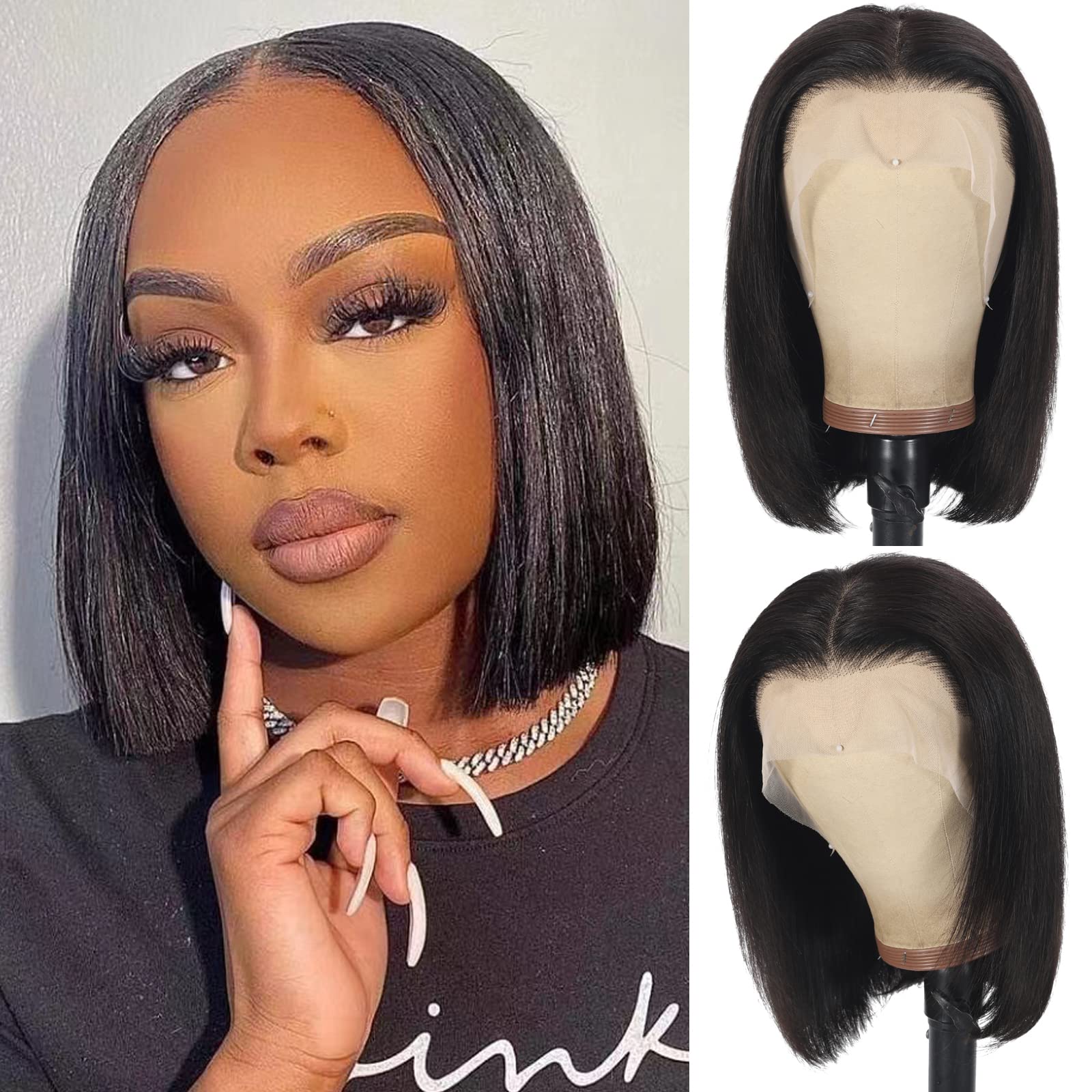 Shesbeauty 10 Inch Bob Wig Human Hair 13x4 Frontal Lace Wig for Women ...