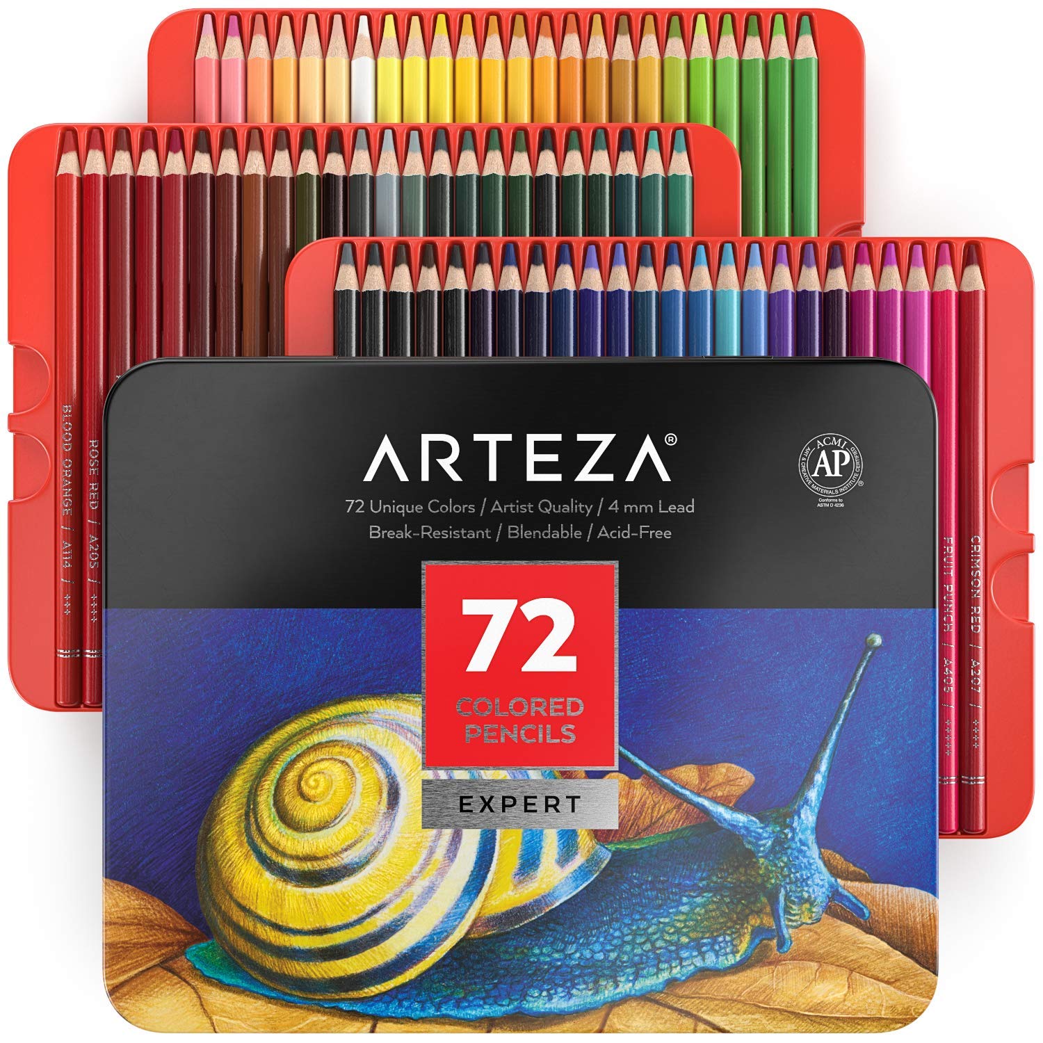 Arteza Professional Colored Pencils, Set of 48 Colors, Soft Wax-Based Cores