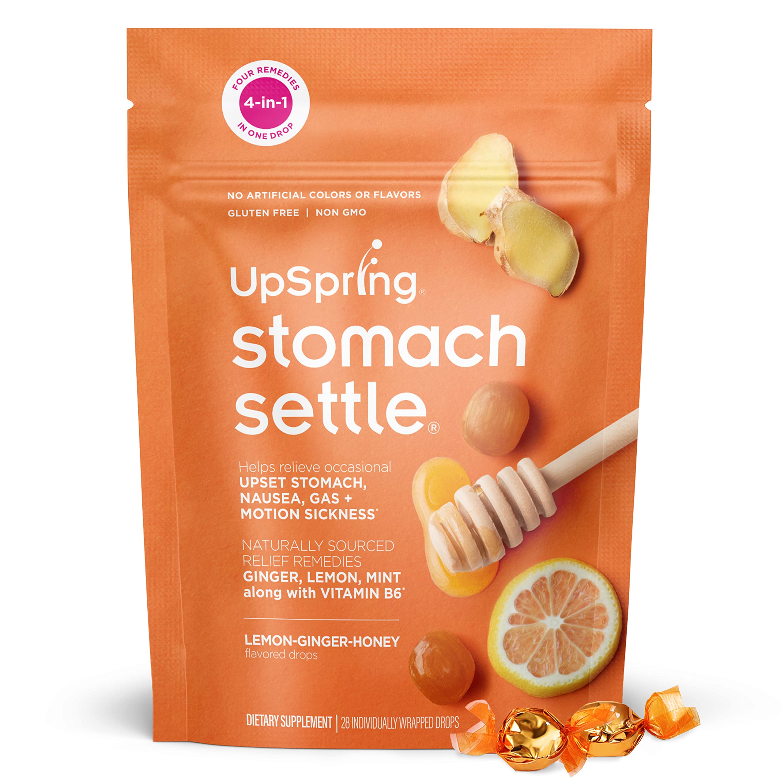 UpSpring Stomach Settle Drops Lemon-Ginger Honey 28 Individually Wrapped  Drops 4.0 oz (112 g)