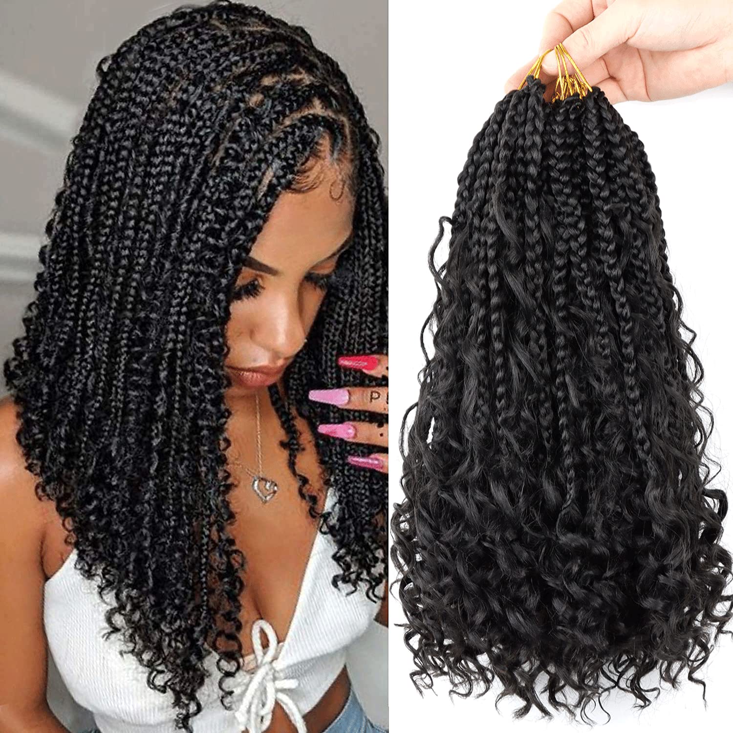  Goddess Box Braids Crochet Hair Box Braids Crochet Hair For  Black Women Pre Looped Crochet Hair with Curly Ends Bohemian Crochet Box Braids  Crochet Hair (12inch(Pack of 7), T27) 
