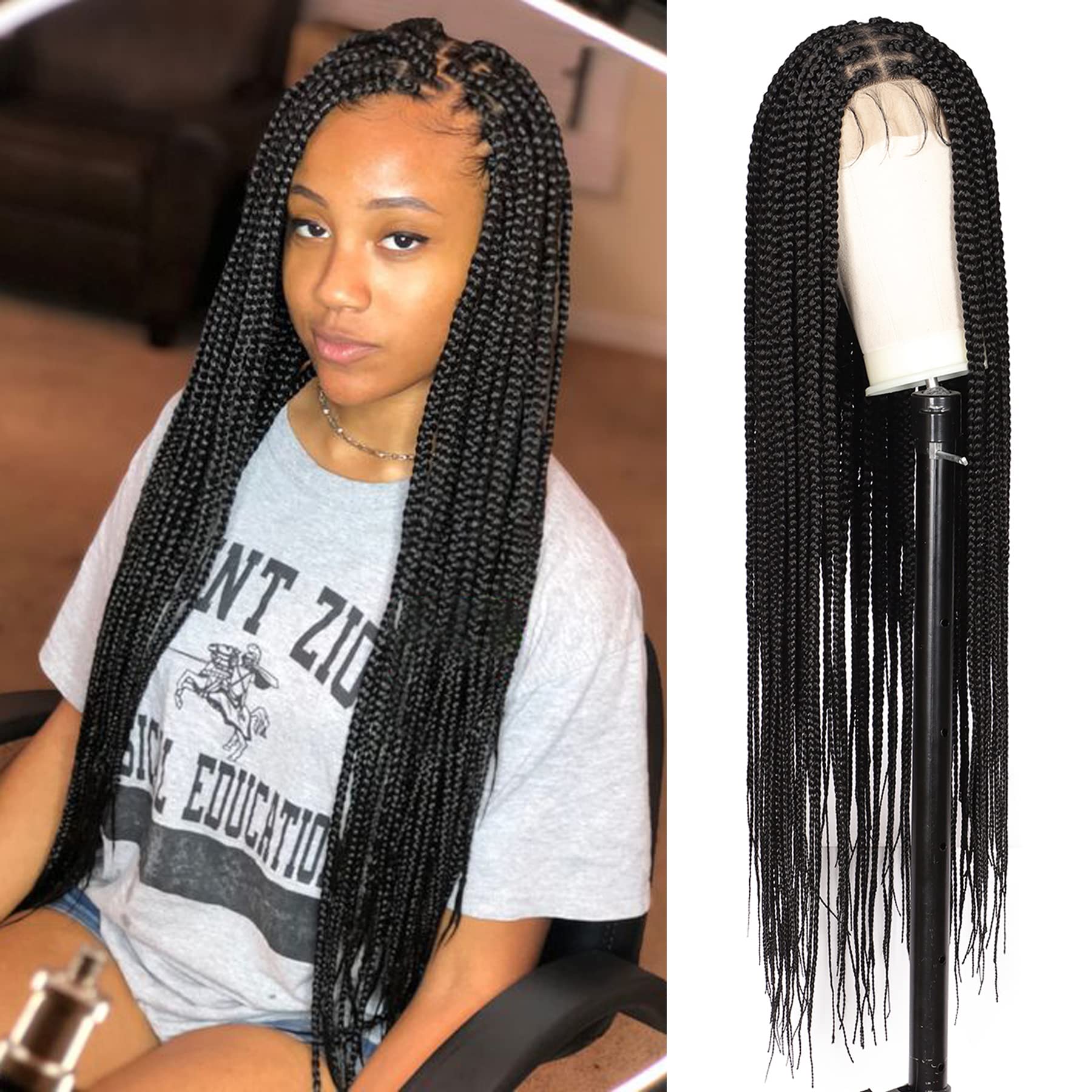 36' Braid wig Handmade 360 Full Lace Braided Wigs for Black Women Lace  Front Wig Frontal Natural Cornrow Wigs Hair