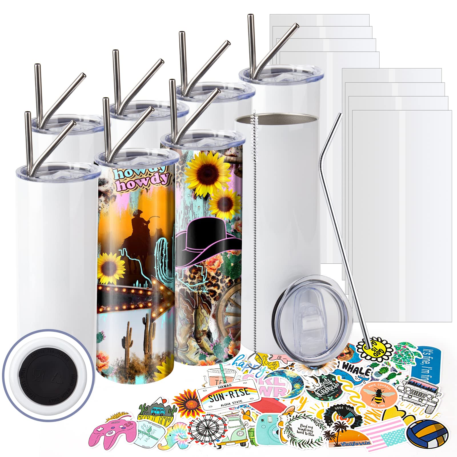FECBK 25 Pack Sublimation Tumblers Bulk 20 oz Glitter Skinny Tumblers  Blanks with Lids and Straws Double Wall Stainless Steel Sublimation Tumbler  Cups