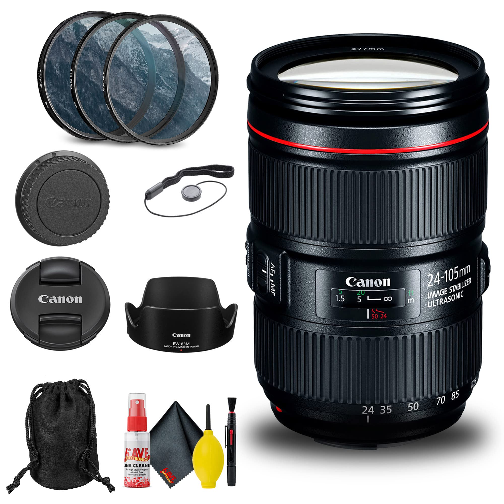 Canon EF 24-105mm f/4L is II USM Lens (1380C002) + Filter Kit +