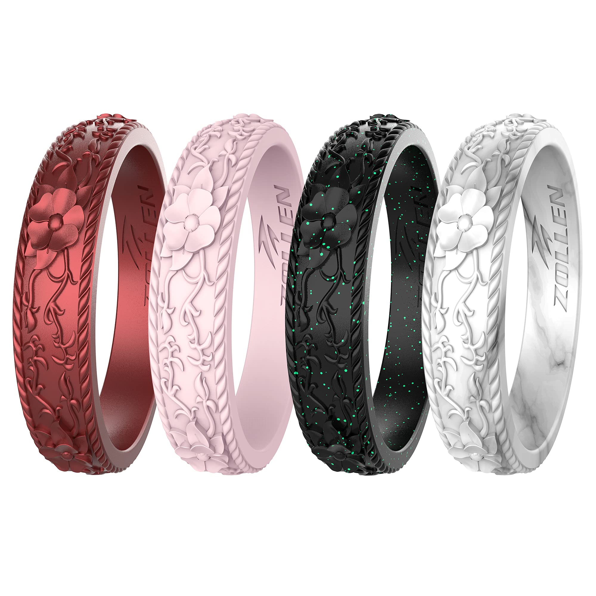 Zollen Silicone Wedding Rings for Women 1/4/7 Packs -Stackable