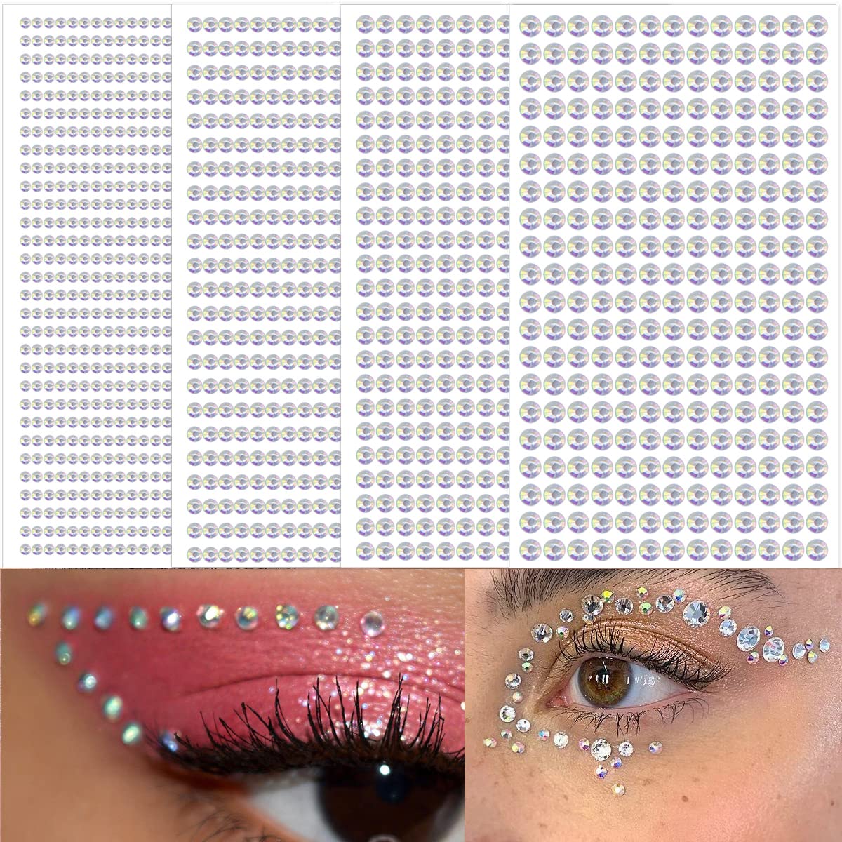 Rhinestone Stickers Self Adhesive Face Gems Stick on Body Jewels Eye Bling  Jewels Decal Crystal Hair Diamonds for Makeup Rave Accessories  Embellishments for Crafts for Women and Girls 2Pcs(AB)