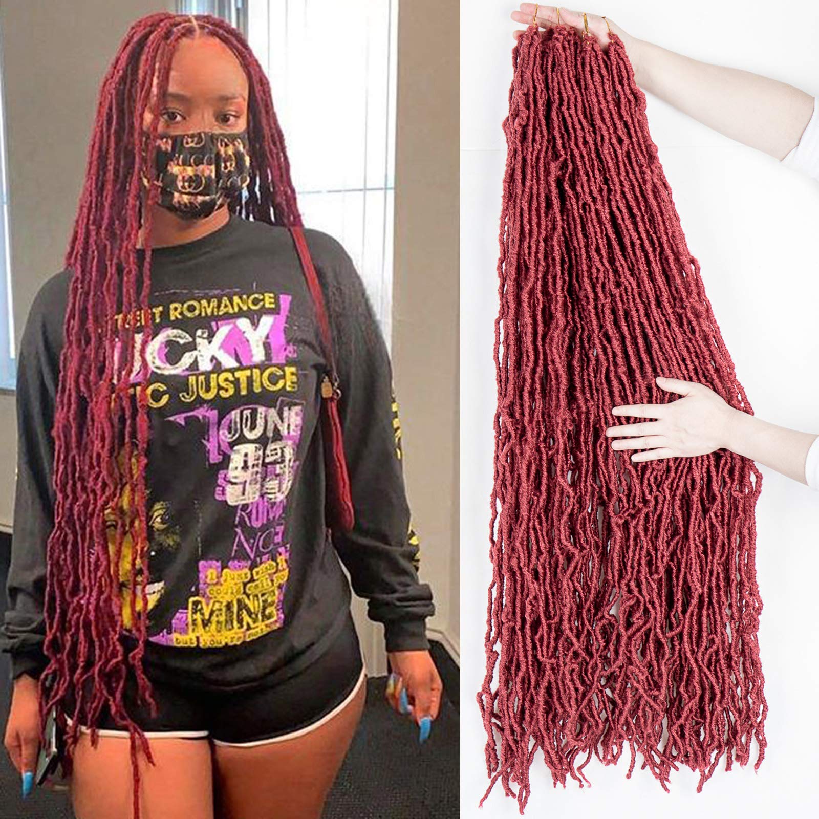 Soft Locs Burgundy Red Faux Locs Crochet Hair 30 Inch 7 Packs Long Crochet  Locs Goddess Locs Natural Synthetic Pre looped Crochet Braids For Butterfly