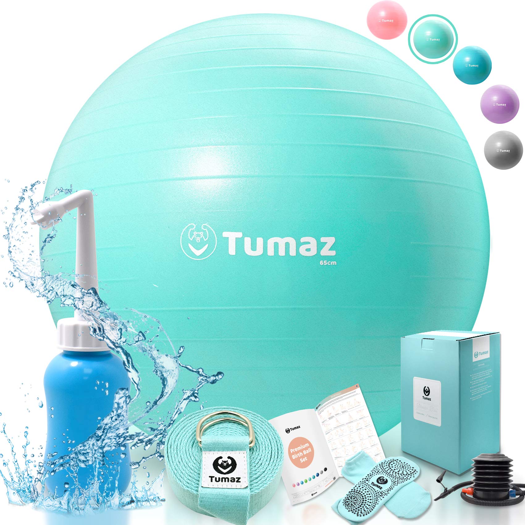 Tumaz Birth Ball - Birthing Ball for Pregnancy & Labor - Including Birthing  Ball/Peri Bottle/Yoga Strap/Non-Slip Socks - Pregnancy Ball for Exercises  Set with Quick Foot Pump & Instruction Poster M (58-65