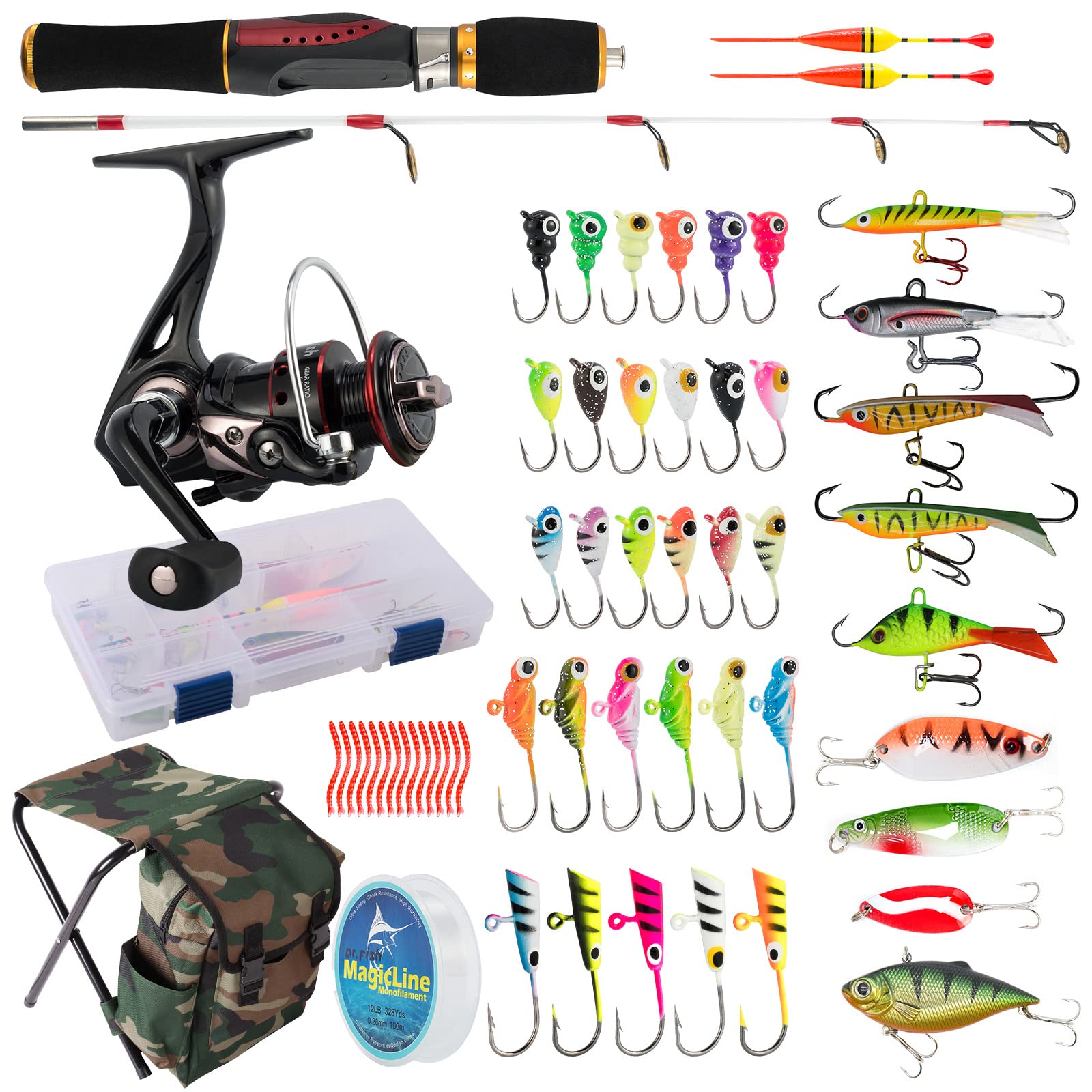 Dr.Fish Fishing Rod and Reel Combos Spinning Complete Package Outfit Kit  Lines Lure Bait Accessories Fishing Bag Gear Organizer 2 Size : 