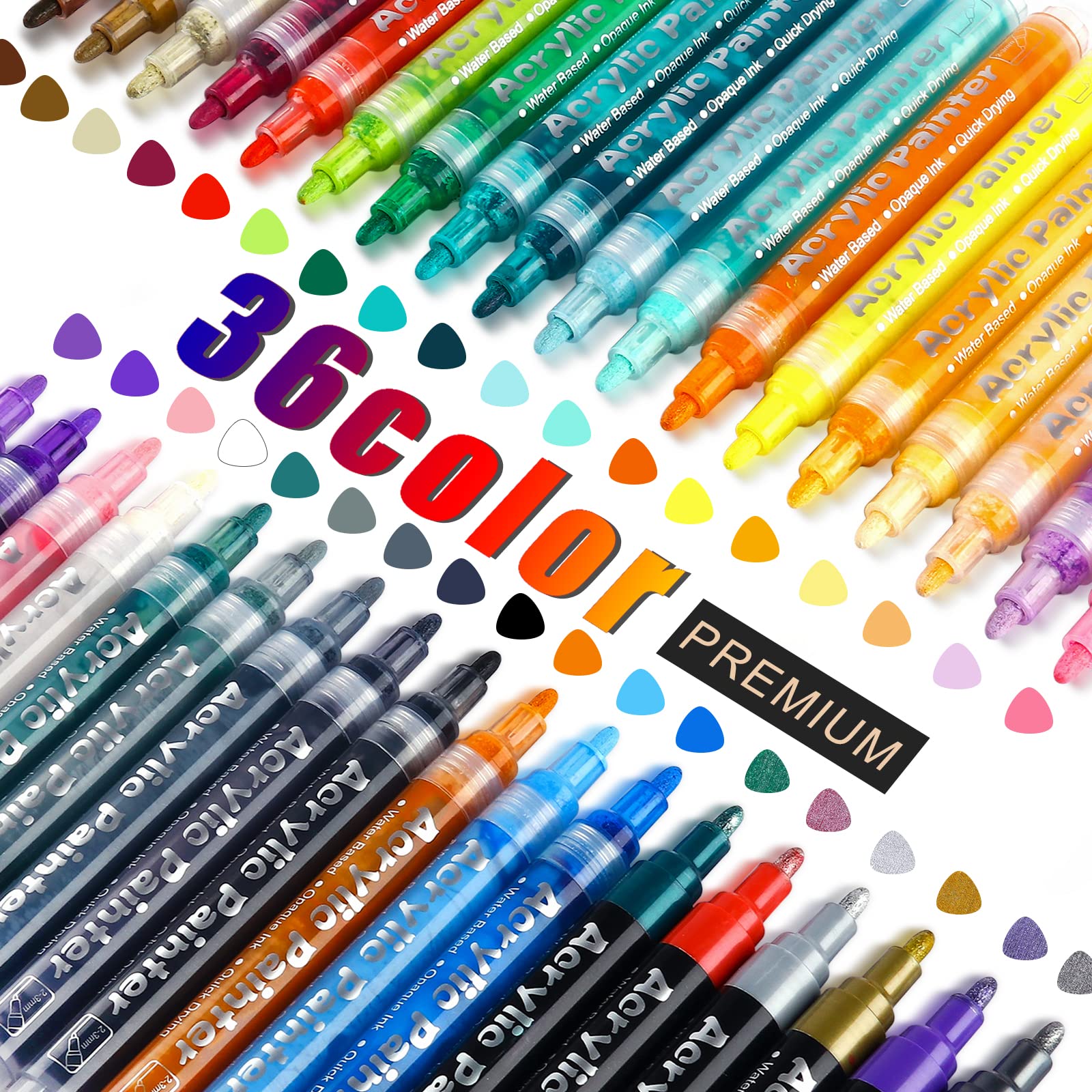 FUMILE Acrylic Paint Pens 36 Colors Paint Marker Pen Set Ideal for