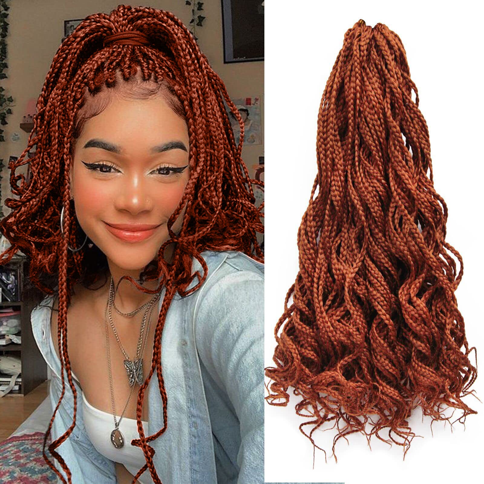 6 Packs Black Pre Looped Crochet Box Braids Hair with Curly Ends