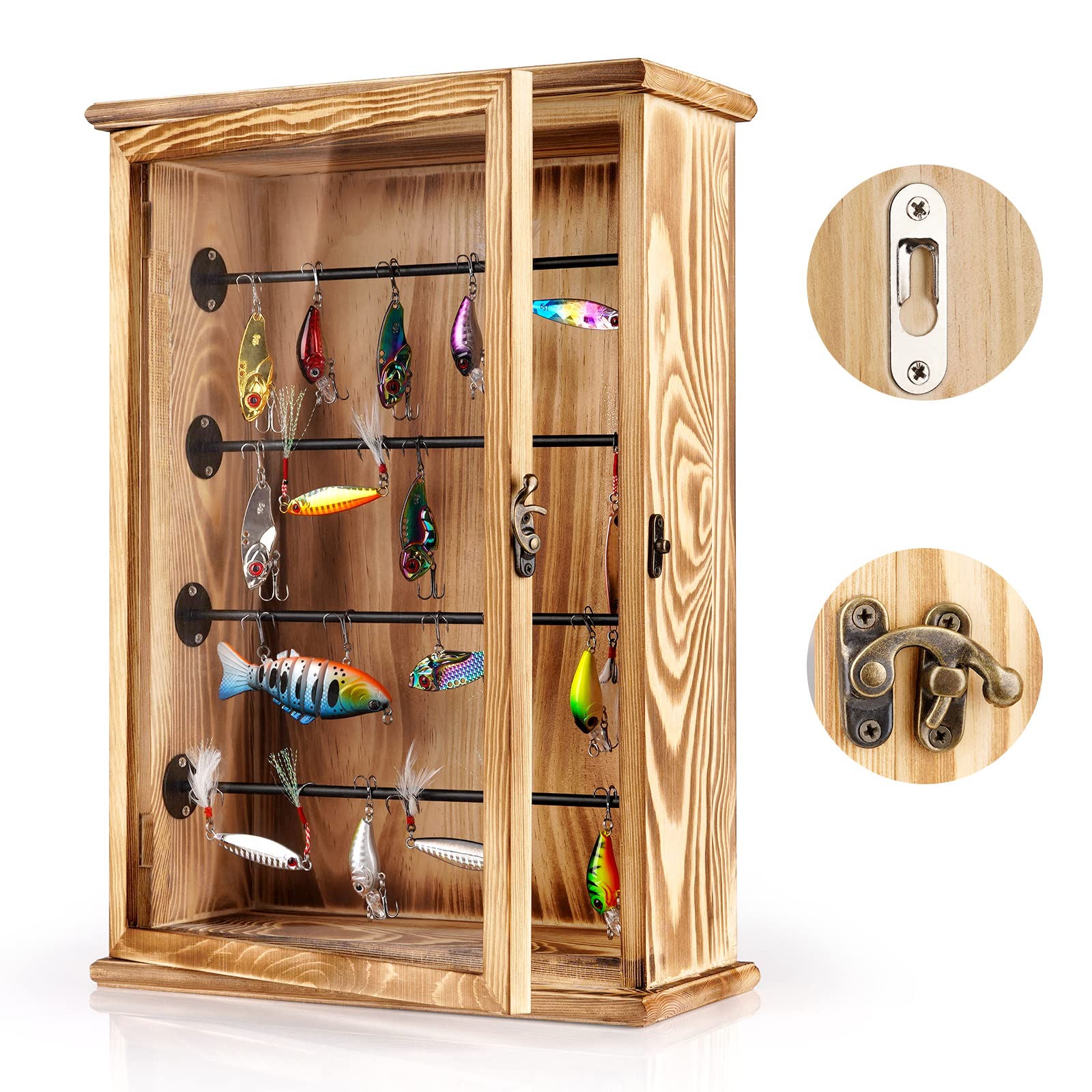 Ibnotuiy Fishing Lures Storage Display Case Wall Cabinet Tackle