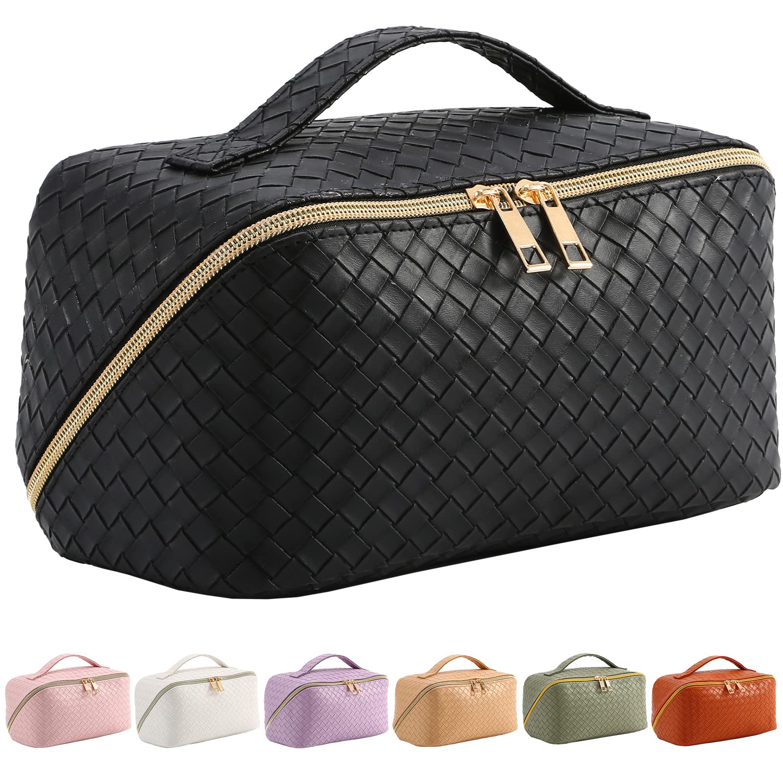 Pu Travel Makeup Bag With Handle - Small Cosmetic Bag For Purse