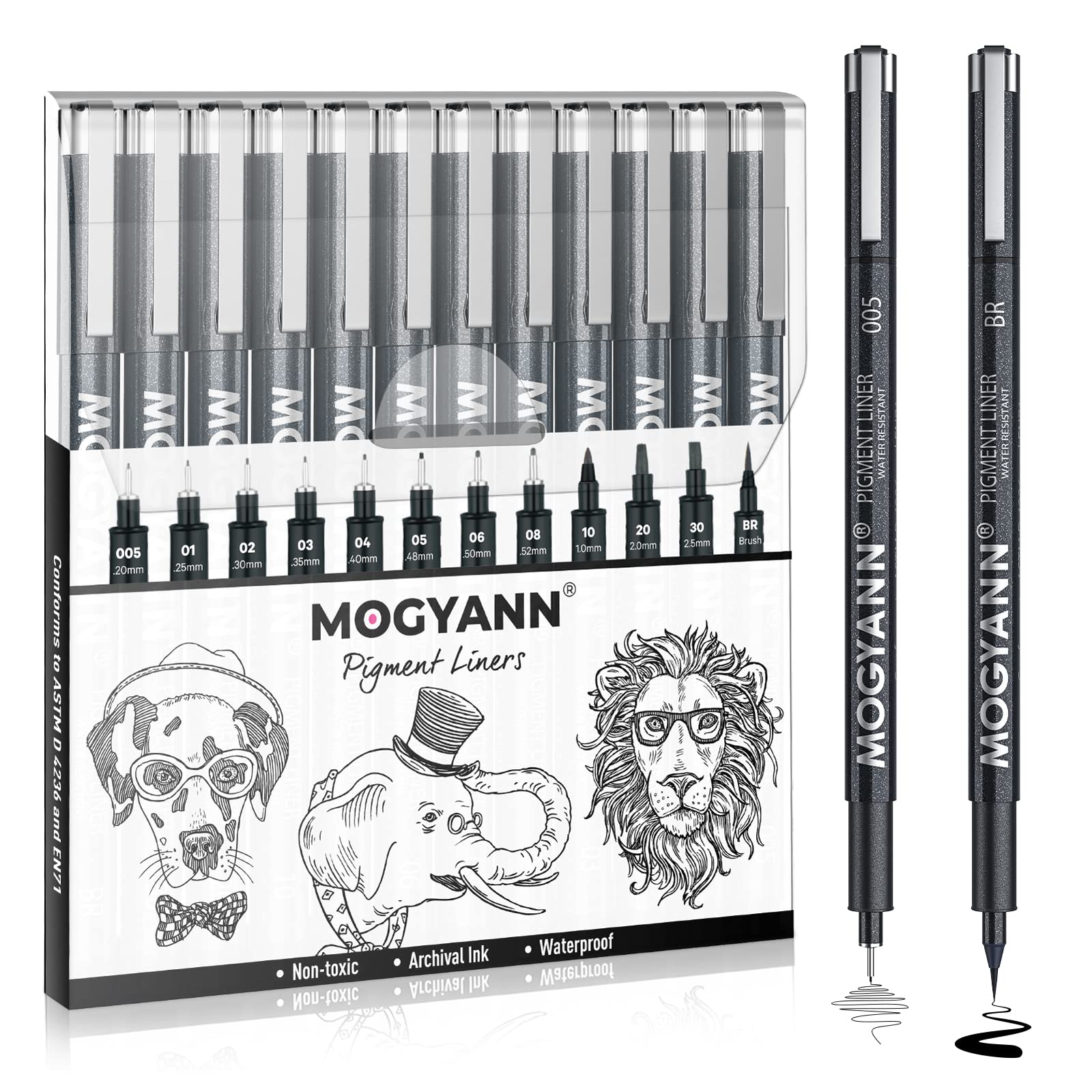Mogyann Drawing Pens Black Art Pens for Drawing 12 Size Waterproof Ink Pens  for Artists Sketching Manga Writing