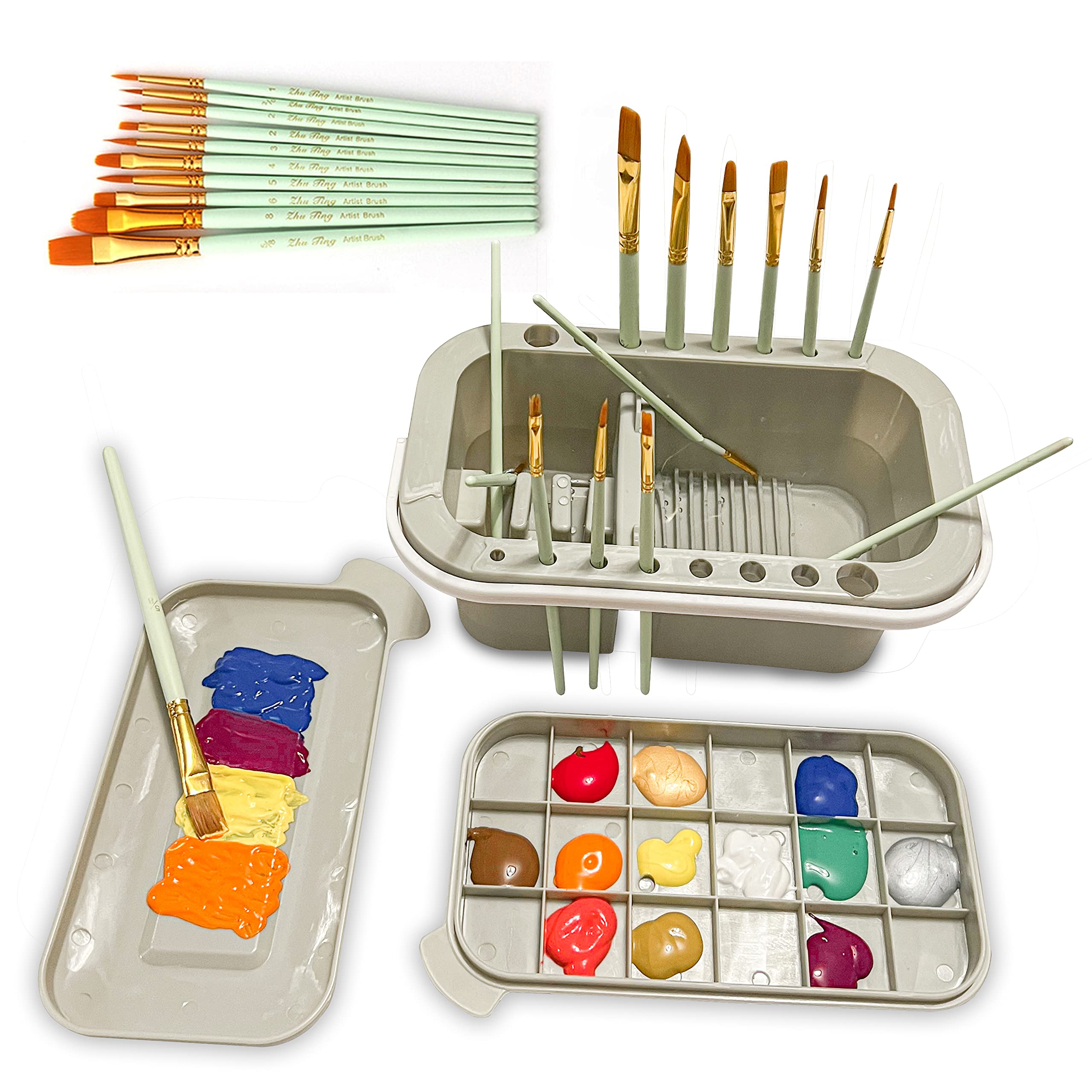 Simplify Asthetic Paint Palette - Paint Brush Cleaner with 10 Pieces Paint  Brushes - Paint Brush Holder and Organizers with Palette for Acrylic -  Brush Rinser for Watercolor and Water Based Paints