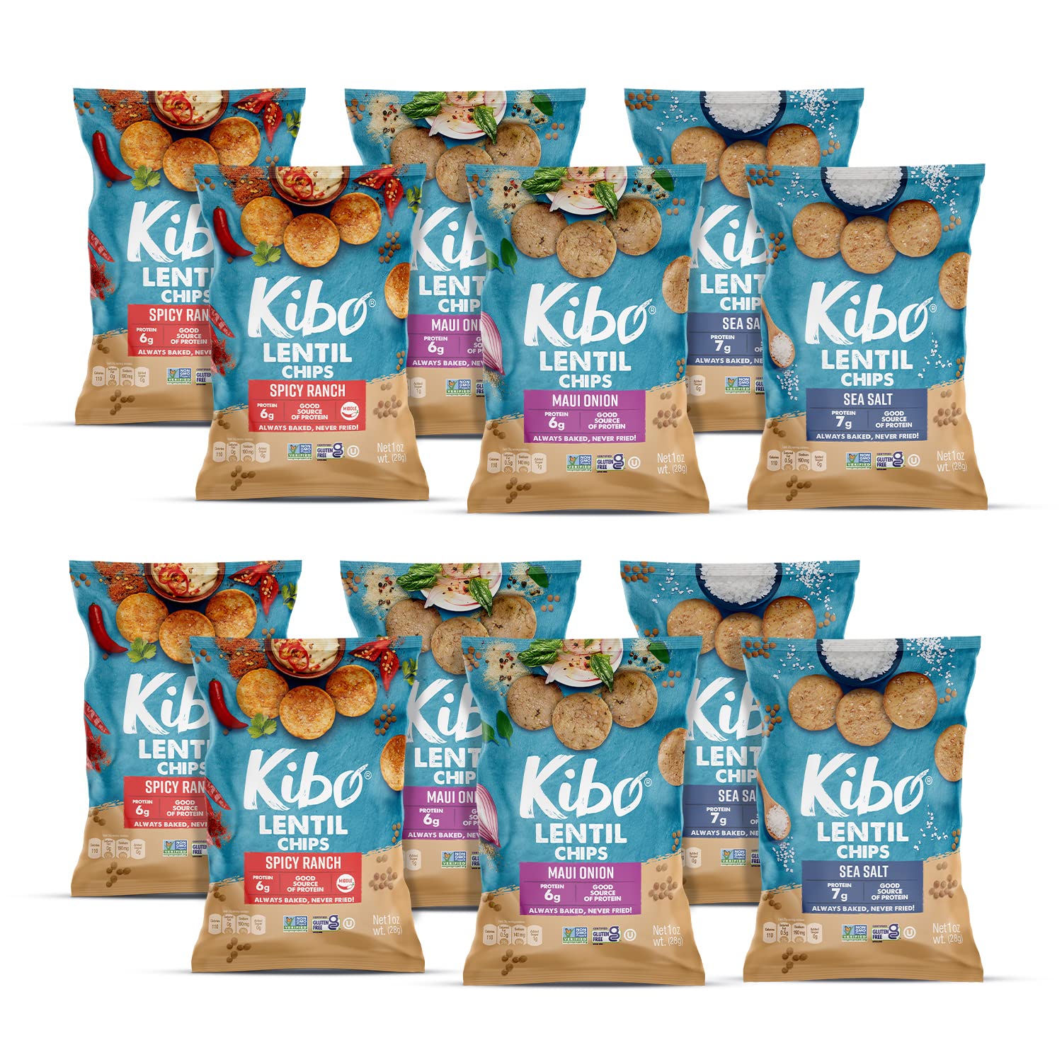 Kibo Lentil Chips Variety Pack - Gluten-Free Vegan Chips - Non-GMO