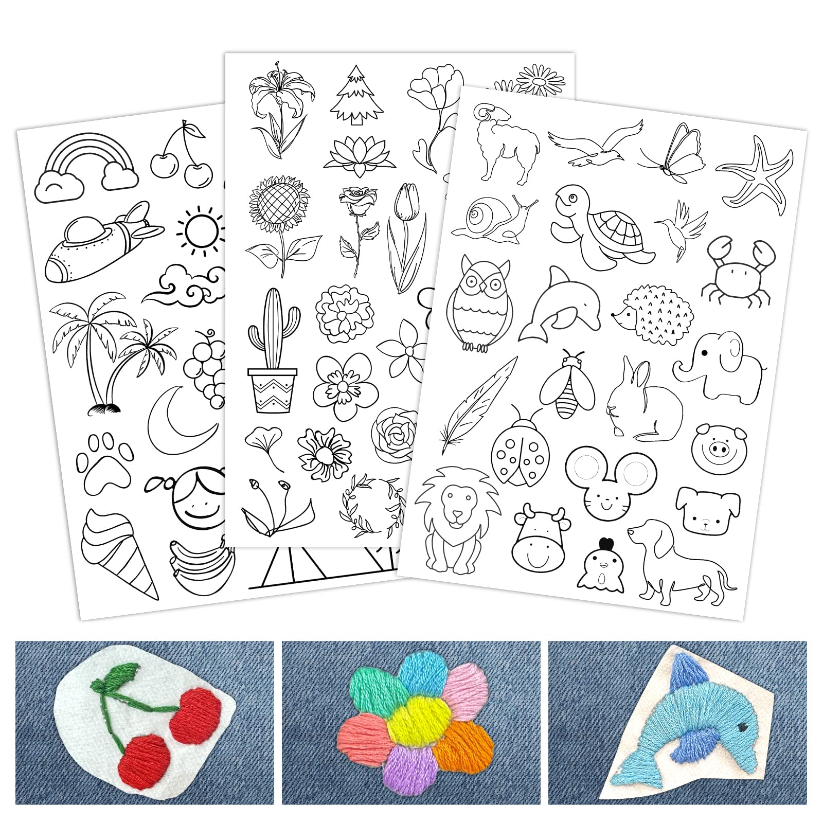 125 PCS Embroidery Stabilizers Patterns Water Soluble Hand Sewing  Stabilizers Stick N Stitch Designs Embroidery Transfer Paper with Flower  for Hand