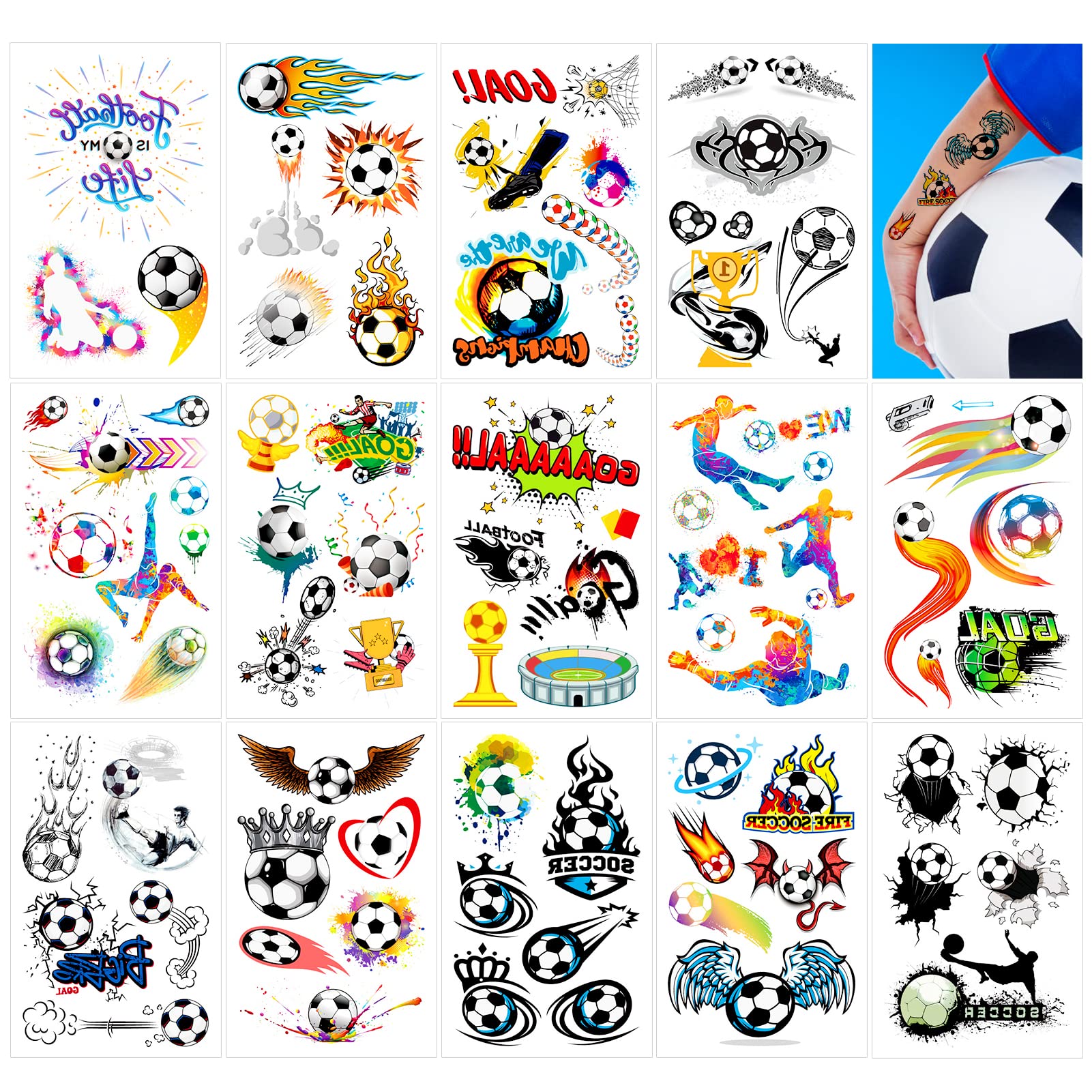 Qpout 14 Sheets Football Temporary Tattoos Soccer Ball Tattoos for Kids Boys  World Cup Soccer Fake