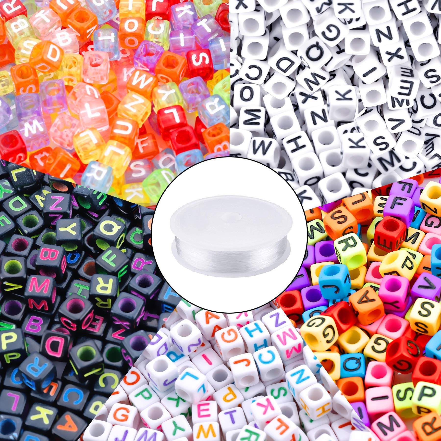 1400pcs 5 Color Acrylic Alphabet Cube Beads Letter Beads With 1 Roll  Crystal String Cord For Jewelry Making