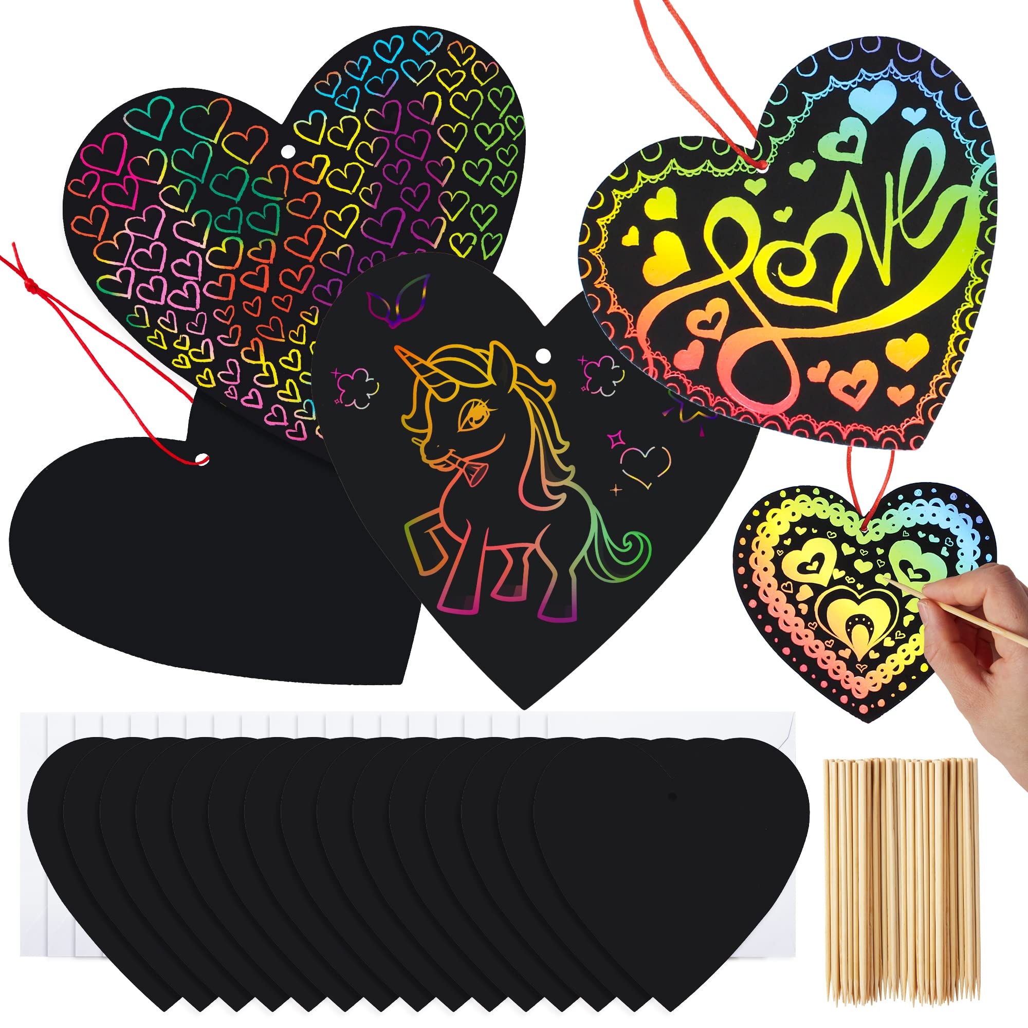 JOYIN 36 Packs Valentines Day Gifts Cards for Kids Magic Color Scratch Heart Rainbow Scratch Paper Heart Art Valentine Crafts & Art for Kids